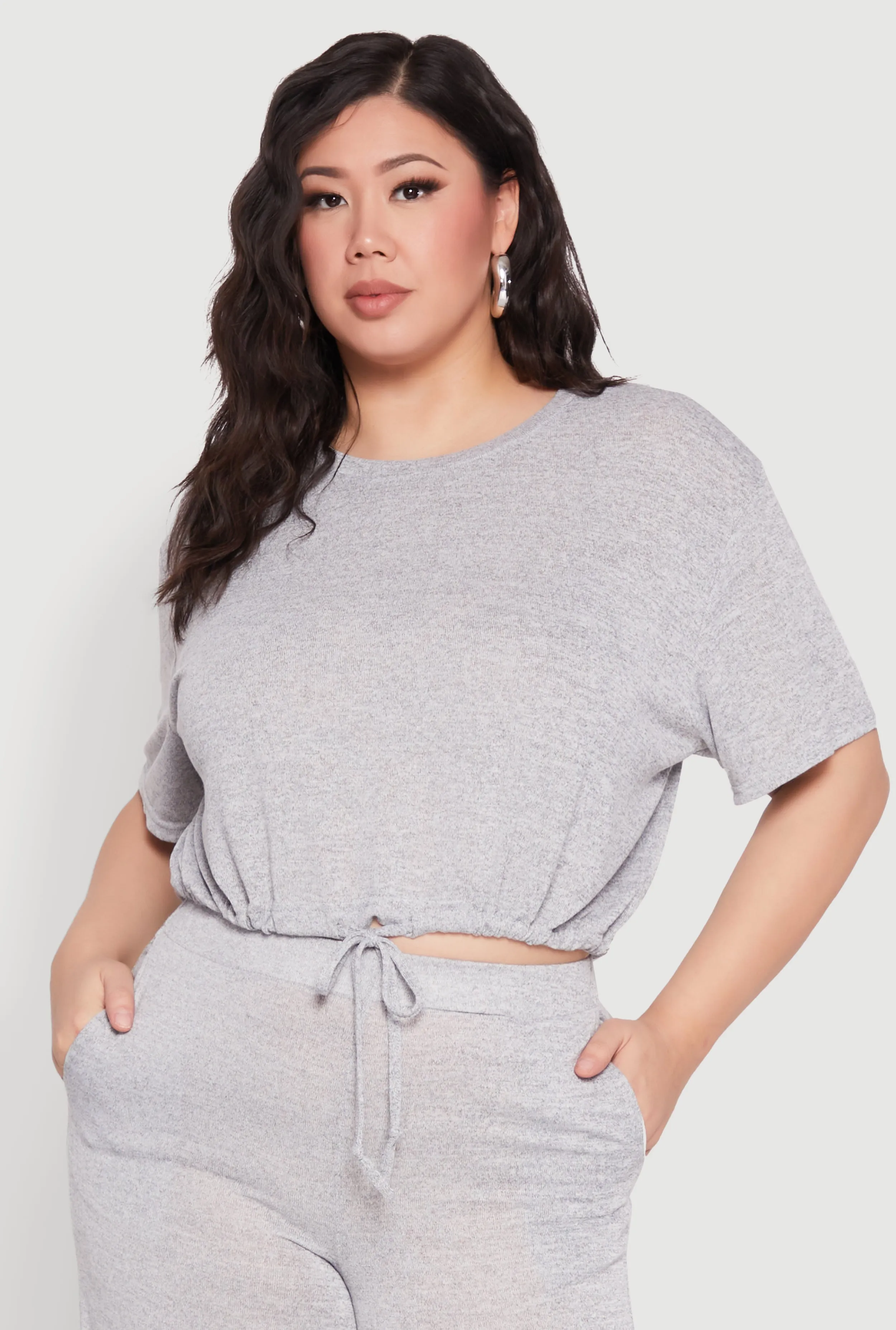 Plus Size Daisy Brushed Knit Drawstring Hem Tee sold by Rainbow