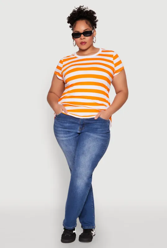 Plus Size Striped Crew Neck Tee sold by Rainbow