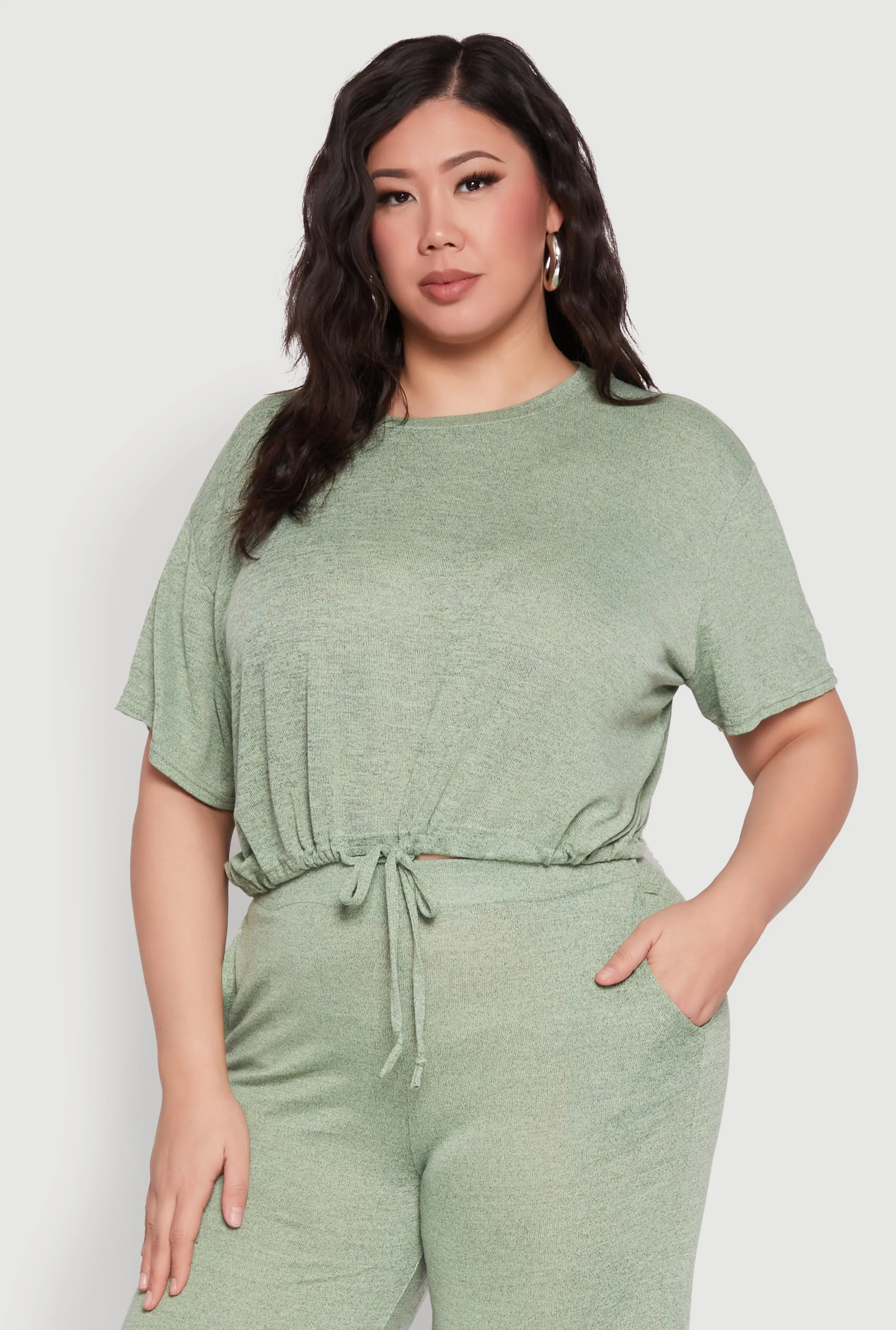 Plus Size Daisy Brushed Knit Drawstring Hem Tee sold by Rainbow