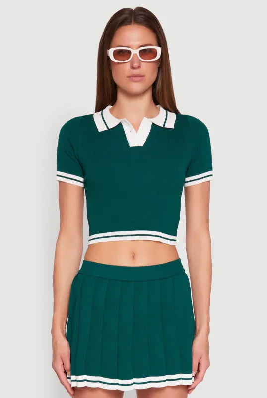 Daisy Varsity Stripe Cropped Polo Shirt sold by Rainbow