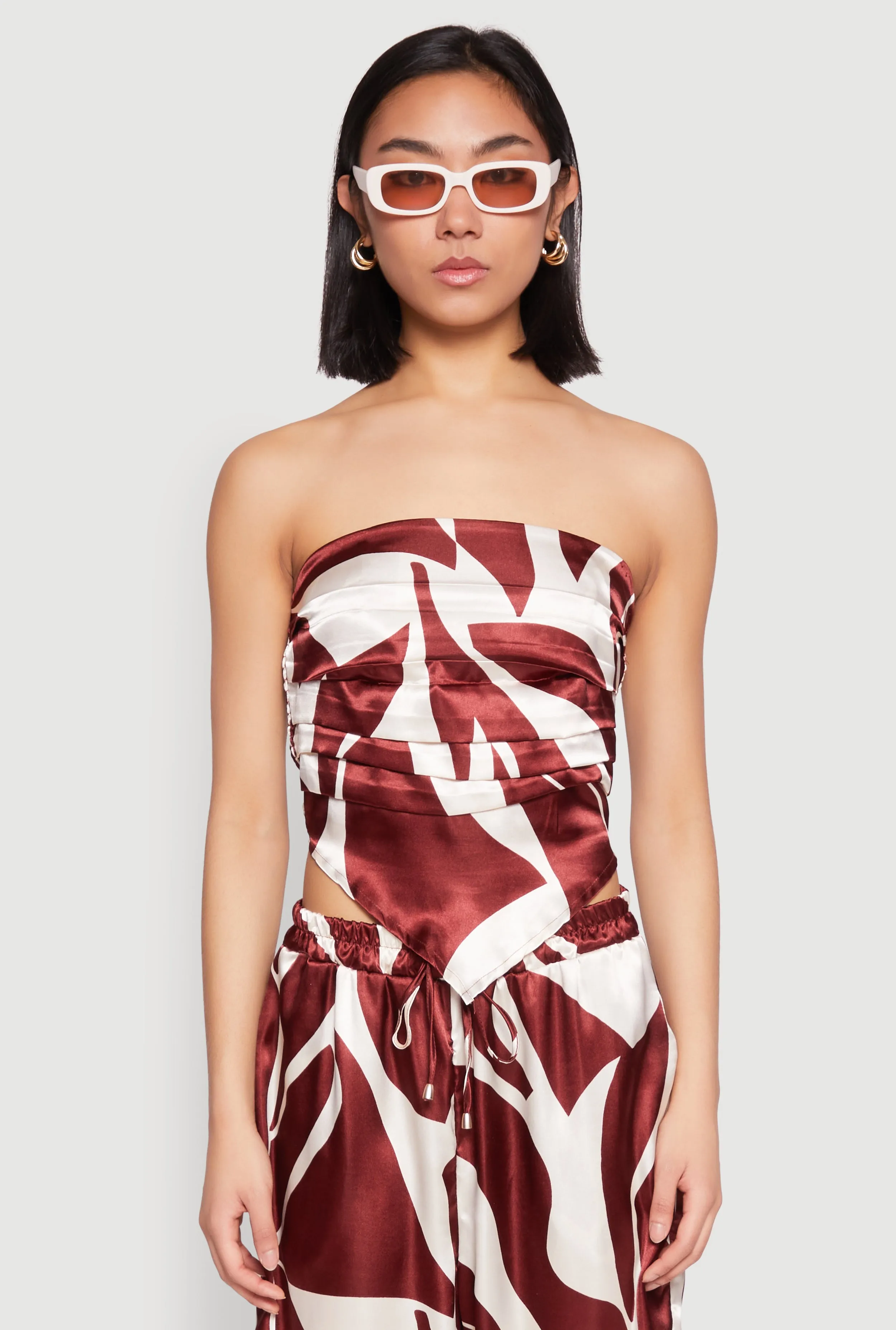 Patterned Satin Strapless Top sold by Rainbow