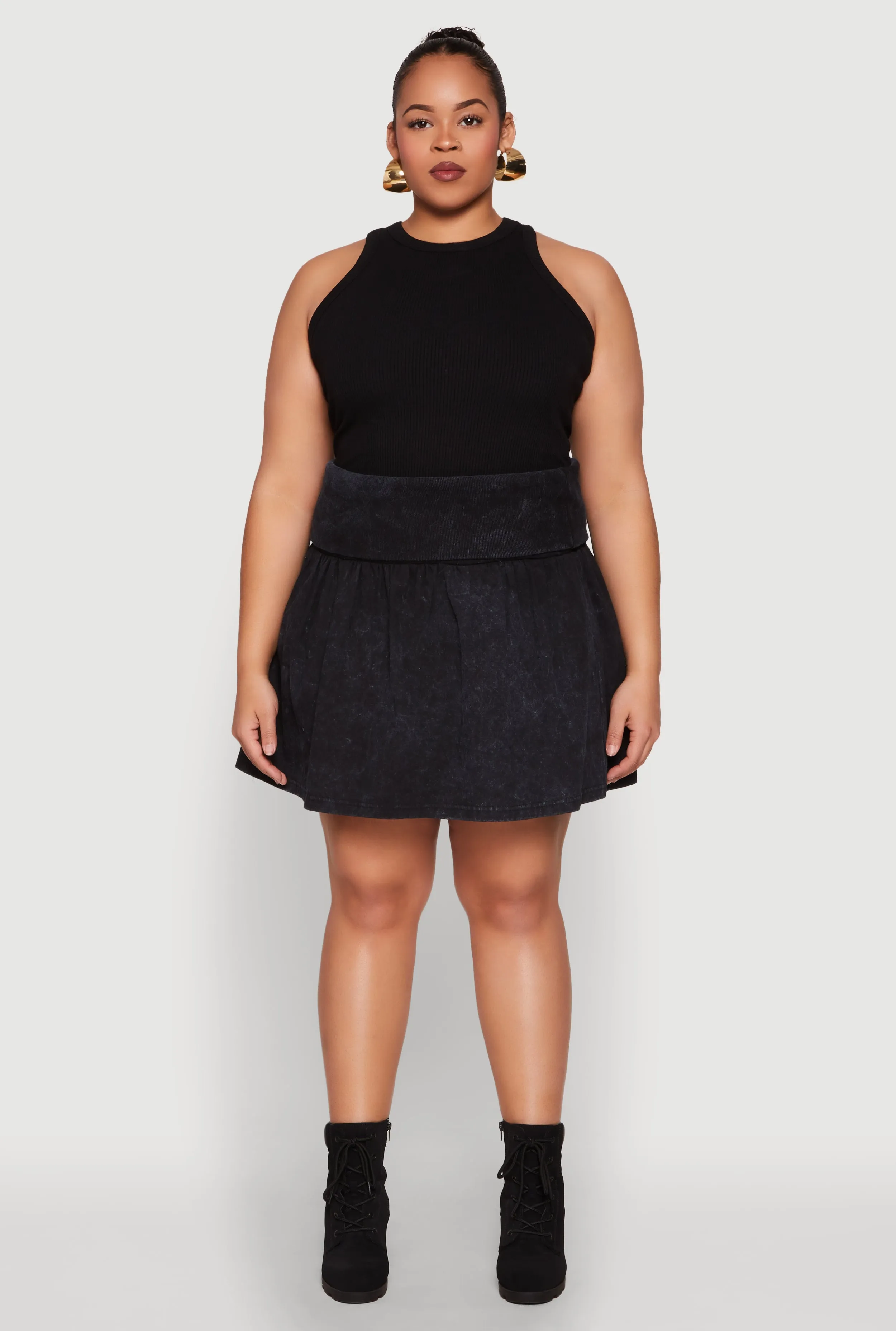 Plus Size Mineral Wash Fold Over Waist Skirt sold by Rainbow product image thumbnail 2