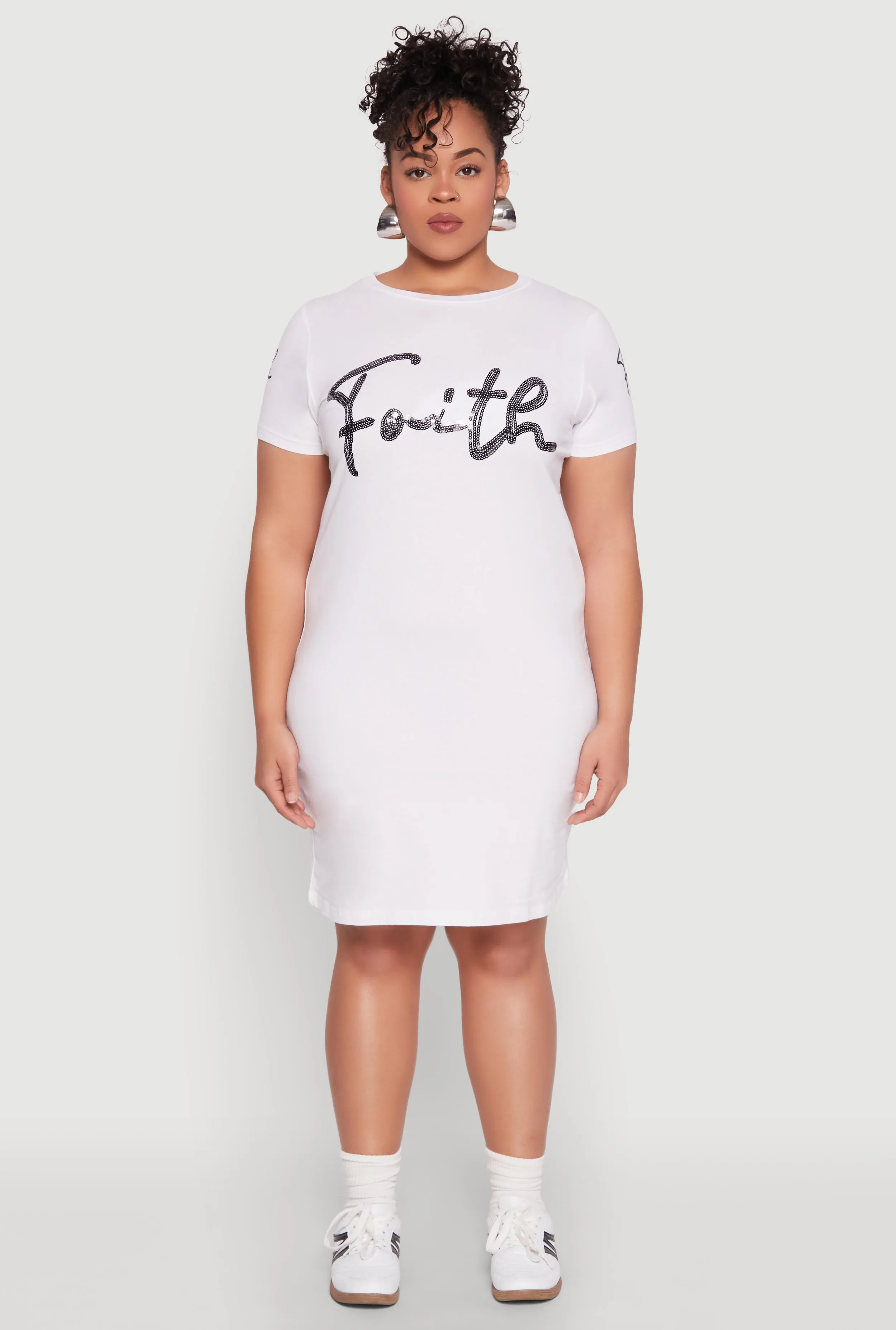 Plus Size Sequin Faith Graphic Dress sold by Rainbow