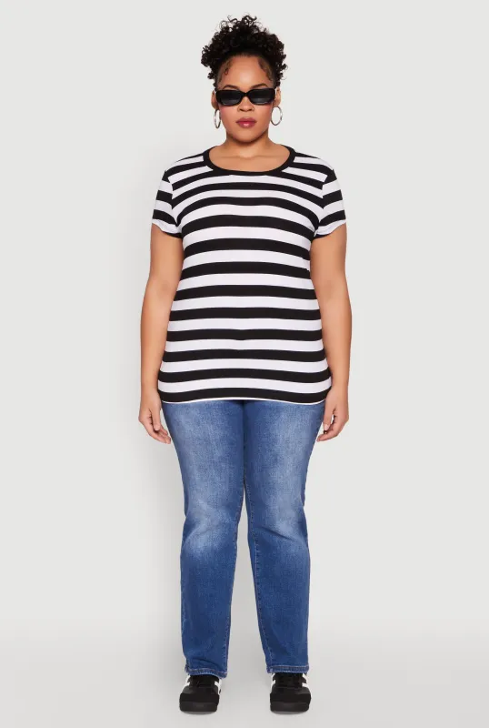 Plus Size Striped Crew Neck Tee sold by Rainbow