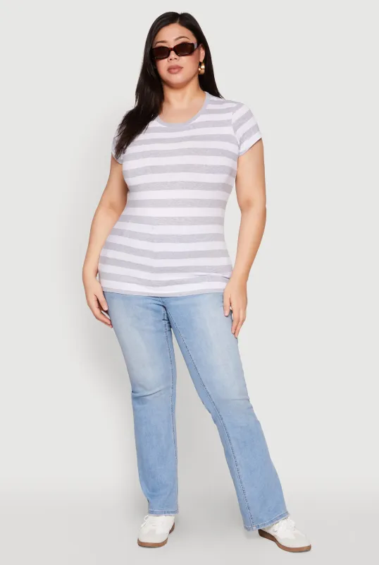 Plus Size Striped Crew Neck Tee sold by Rainbow