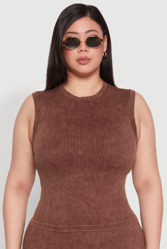 Plus Size Mineral Wash Ribbed Knit Tank Top sold by Rainbow