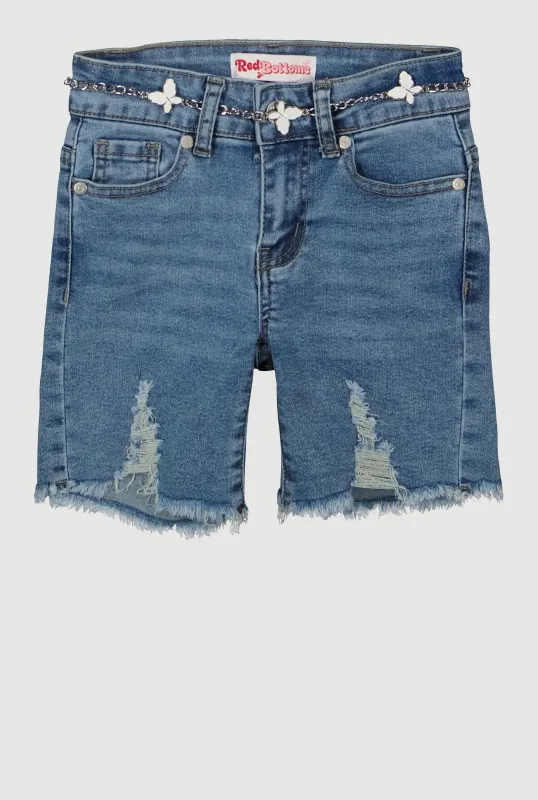 Girls Butterfly Chain Belt Distressed Denim Shorts sold by Rainbow