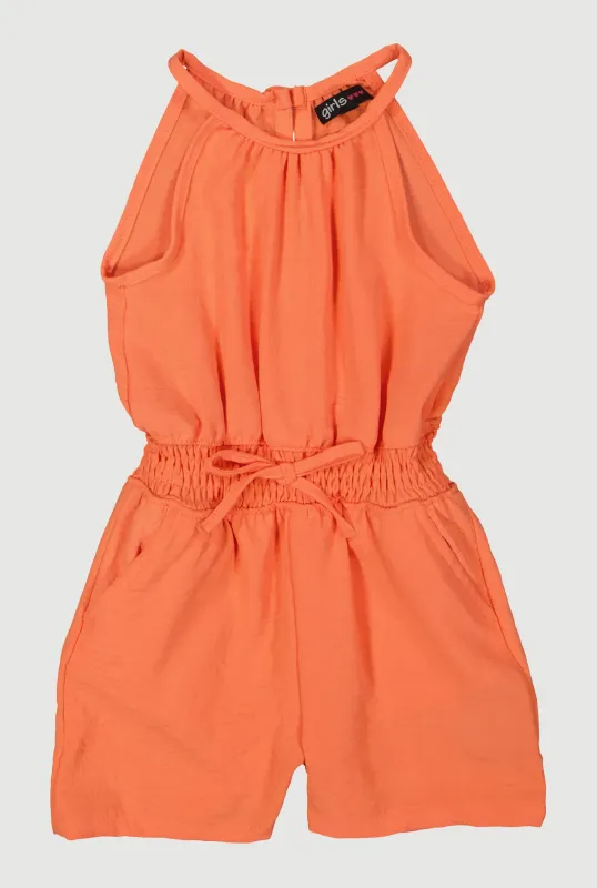 Little Girls Smocked Waist Sleeveless Romper sold by Rainbow