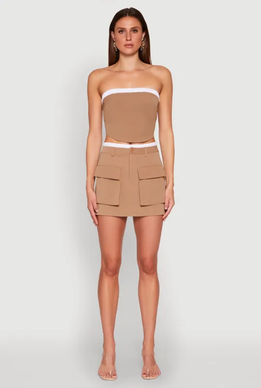 Contrast Trim Cargo Pocket Mini Skirt sold by Rainbow