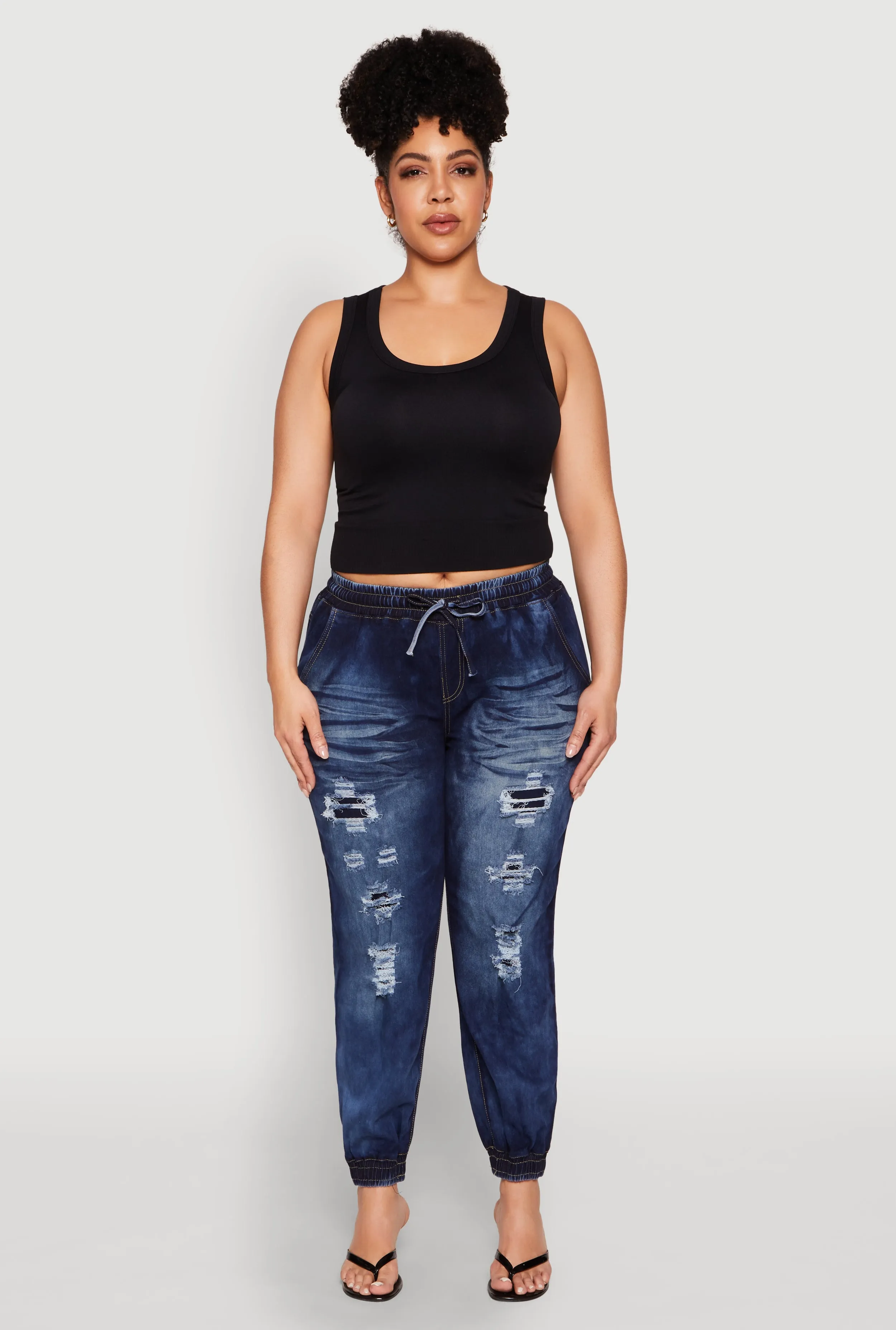 Plus Size Patch and Repaid Distressed Denim Joggers sold by Rainbow product image thumbnail 2