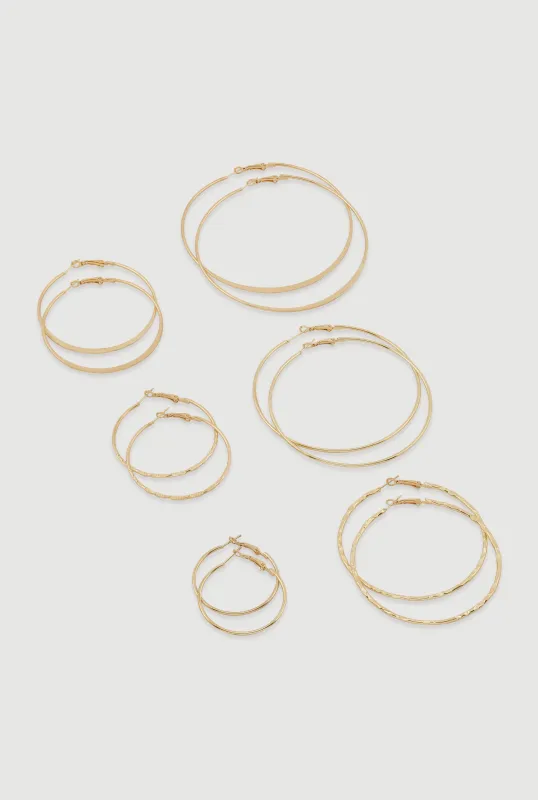 Assorted Metallic Hoop Earrings Set of 6 sold by Rainbow