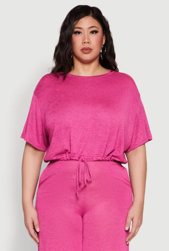 Plus Size Daisy Brushed Knit Drawstring Hem Tee sold by Rainbow