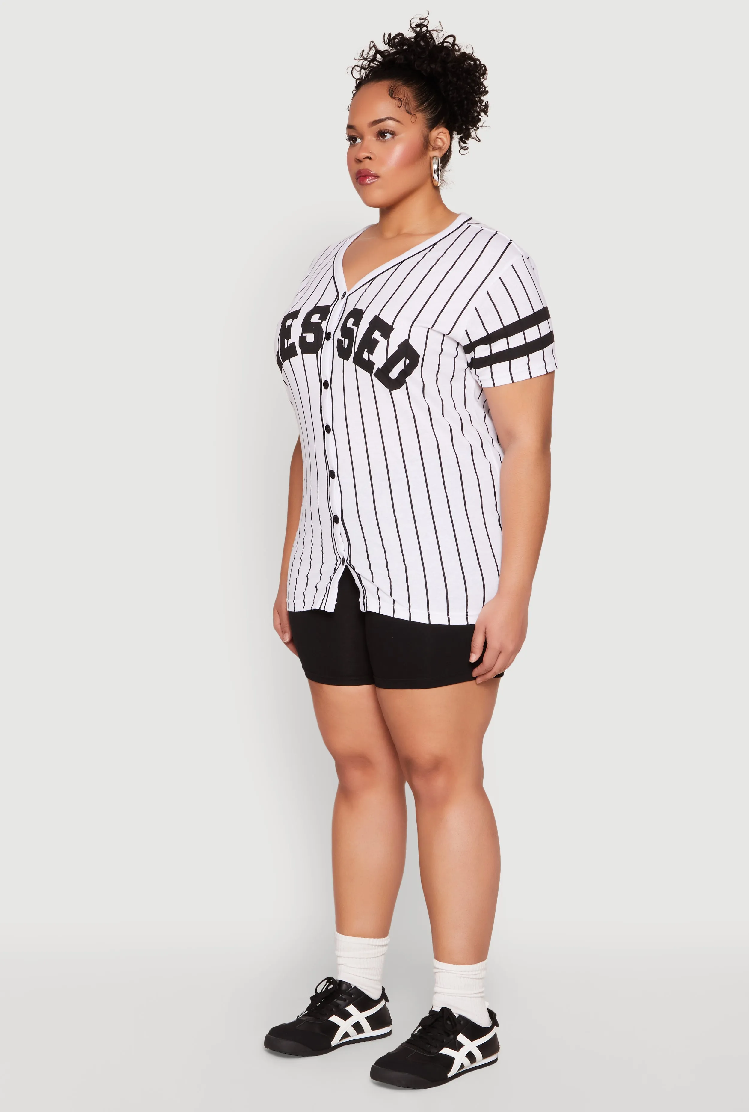 Plus Size Blessed 1 Pinstripe Baseball Shirt sold by Rainbow product image thumbnail 5