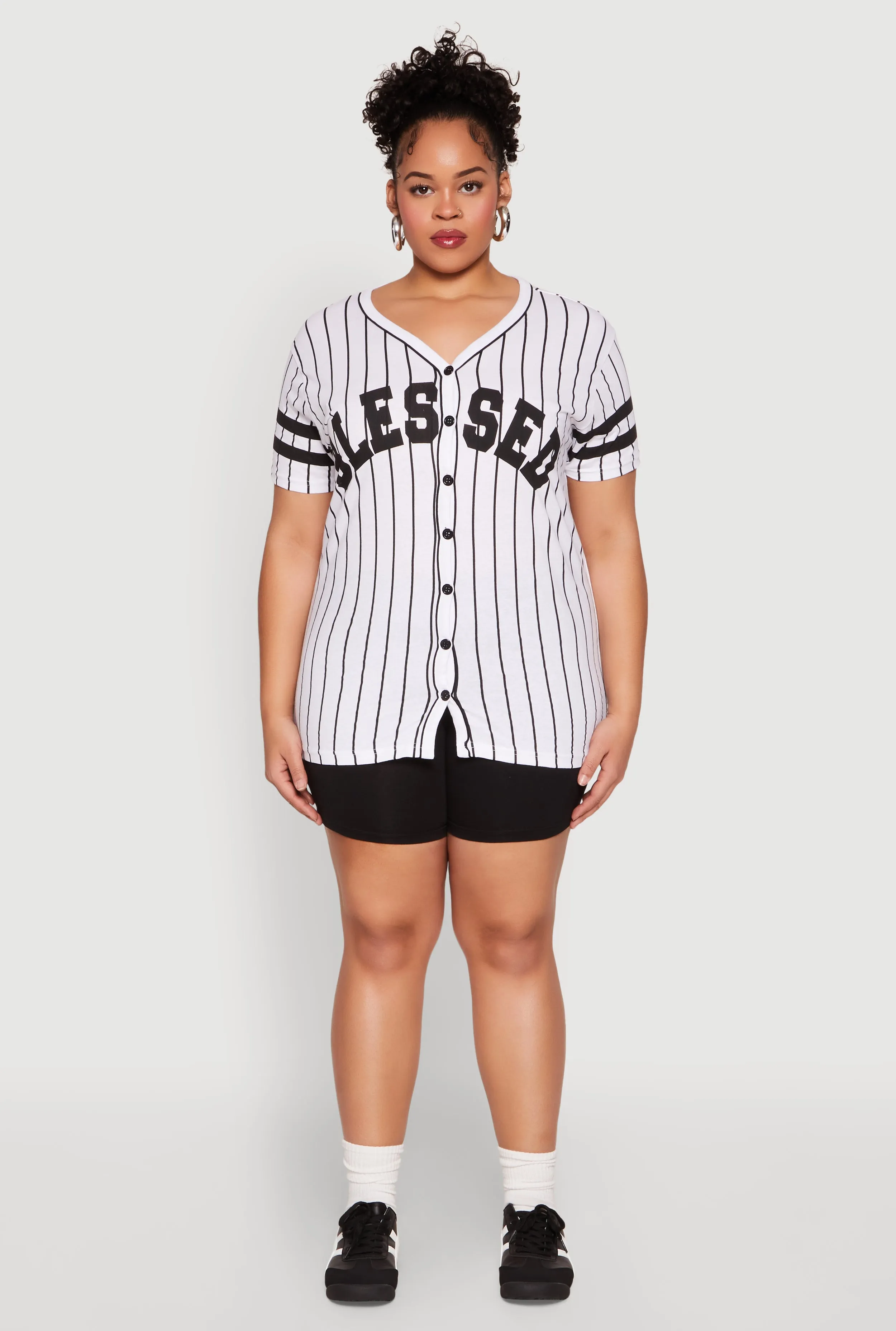 Plus Size Blessed 1 Pinstripe Baseball Shirt sold by Rainbow
