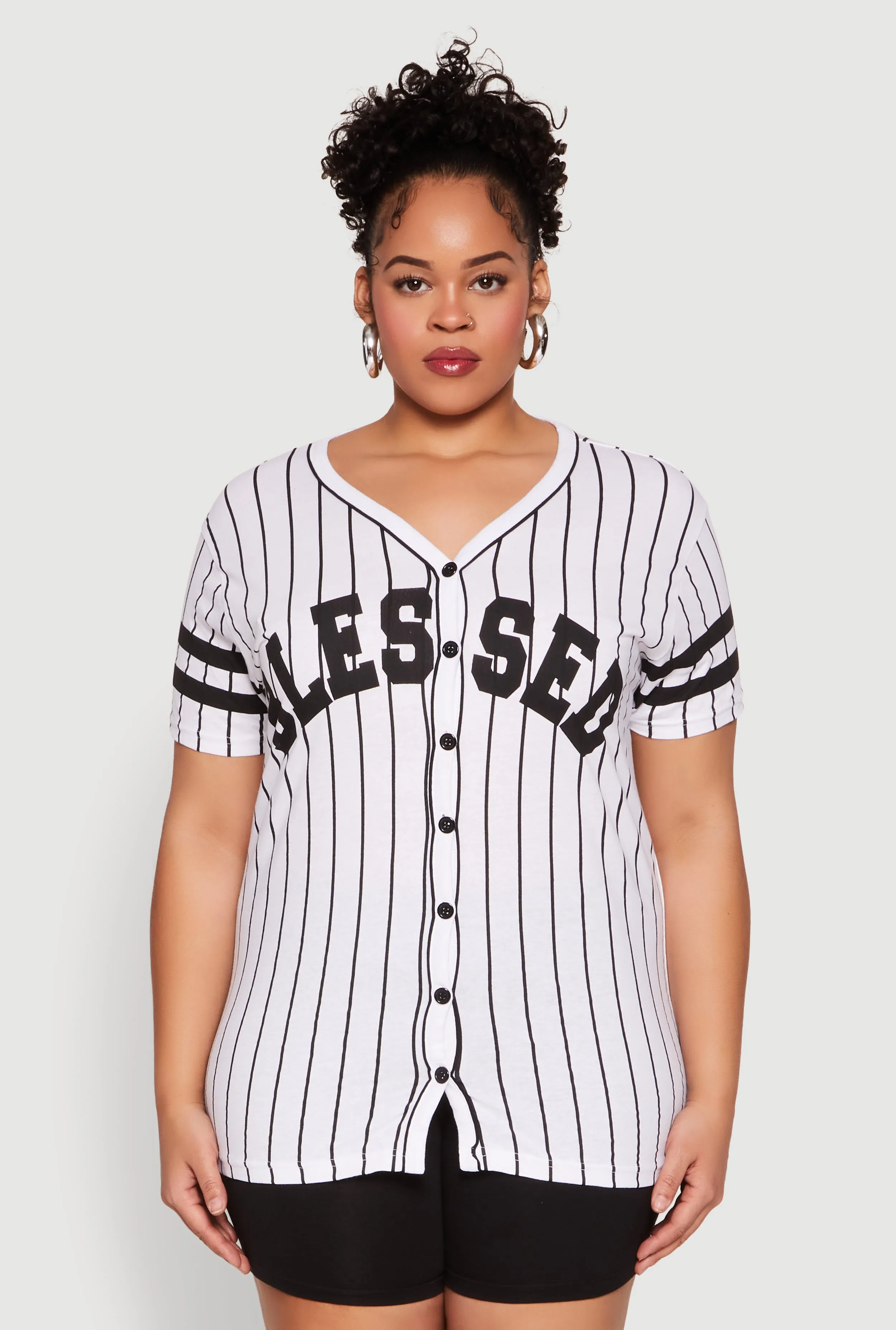 Plus Size Blessed 1 Pinstripe Baseball Shirt sold by Rainbow product image thumbnail 2
