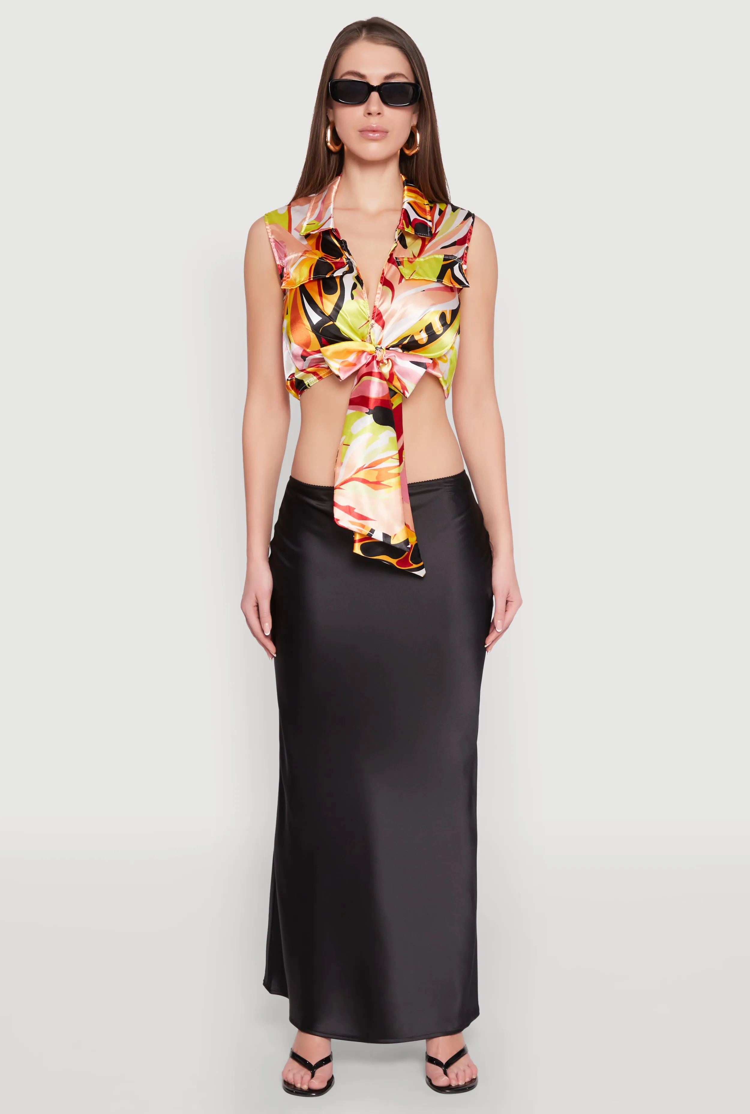 Satin Printed Pattern Tie Front Blouse sold by Rainbow product image thumbnail 3