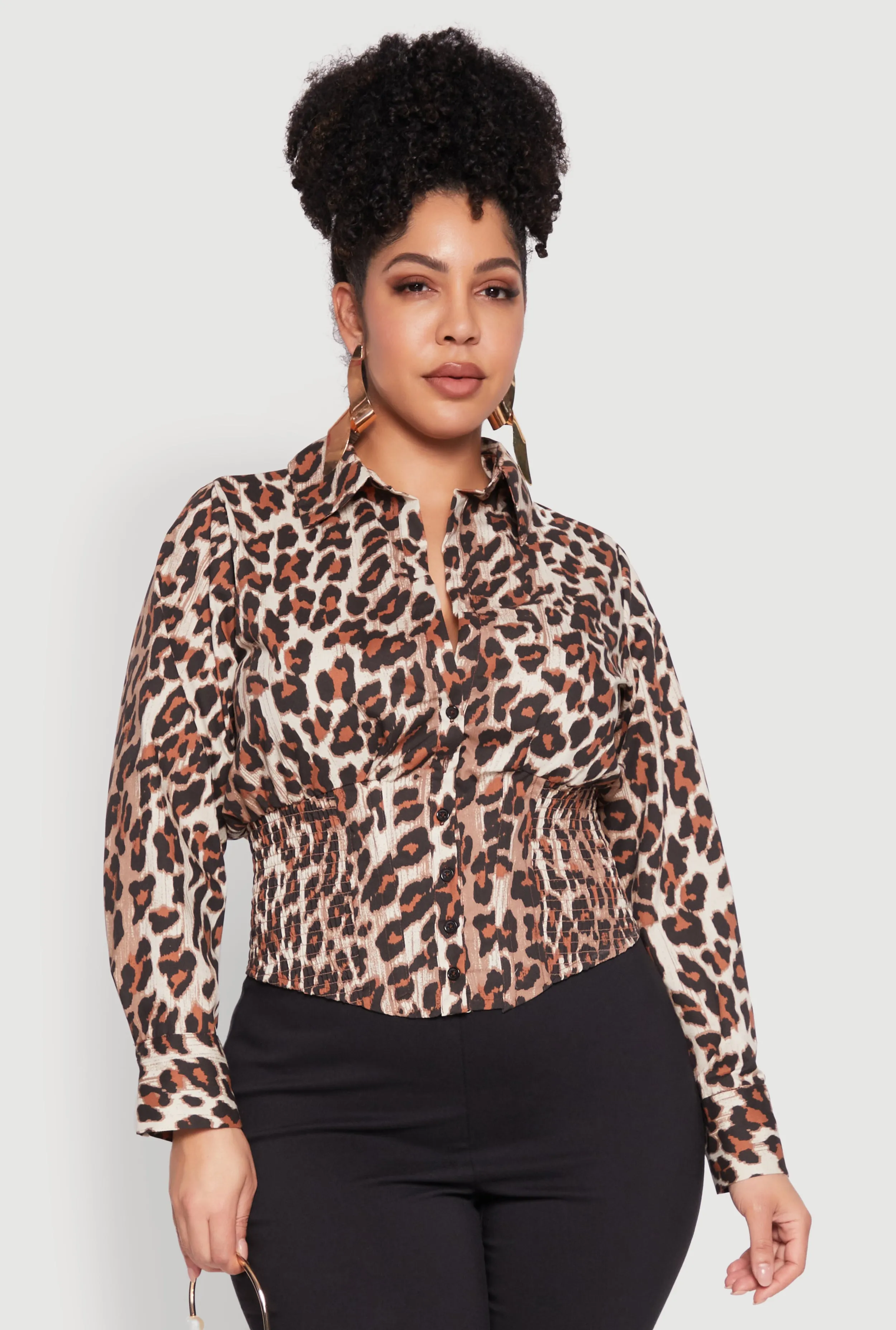 Plus Size Leopard Print Smocked Waist Blouse sold by Rainbow product image thumbnail 2