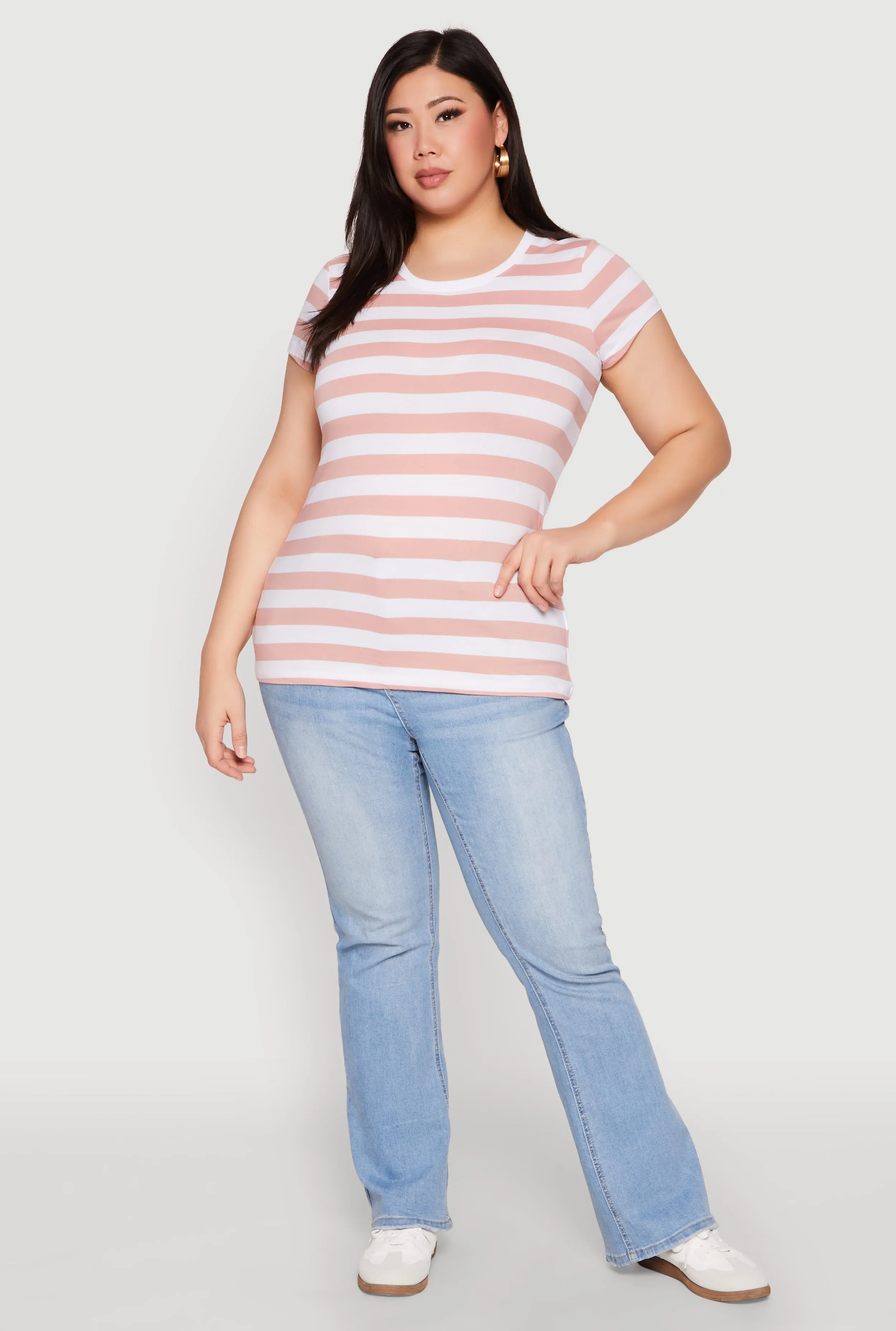 Plus Size Striped Crew Neck Tee sold by Rainbow