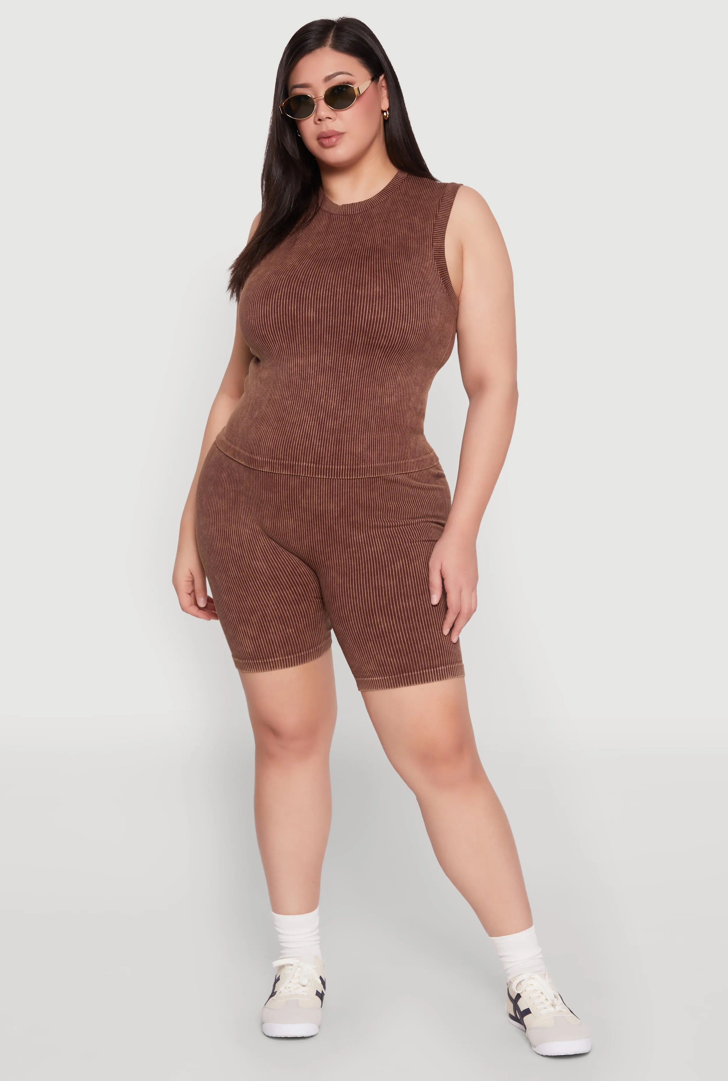 Plus Size Mineral Wash Ribbed Seamless Bike Shorts sold by Rainbow product image thumbnail 2