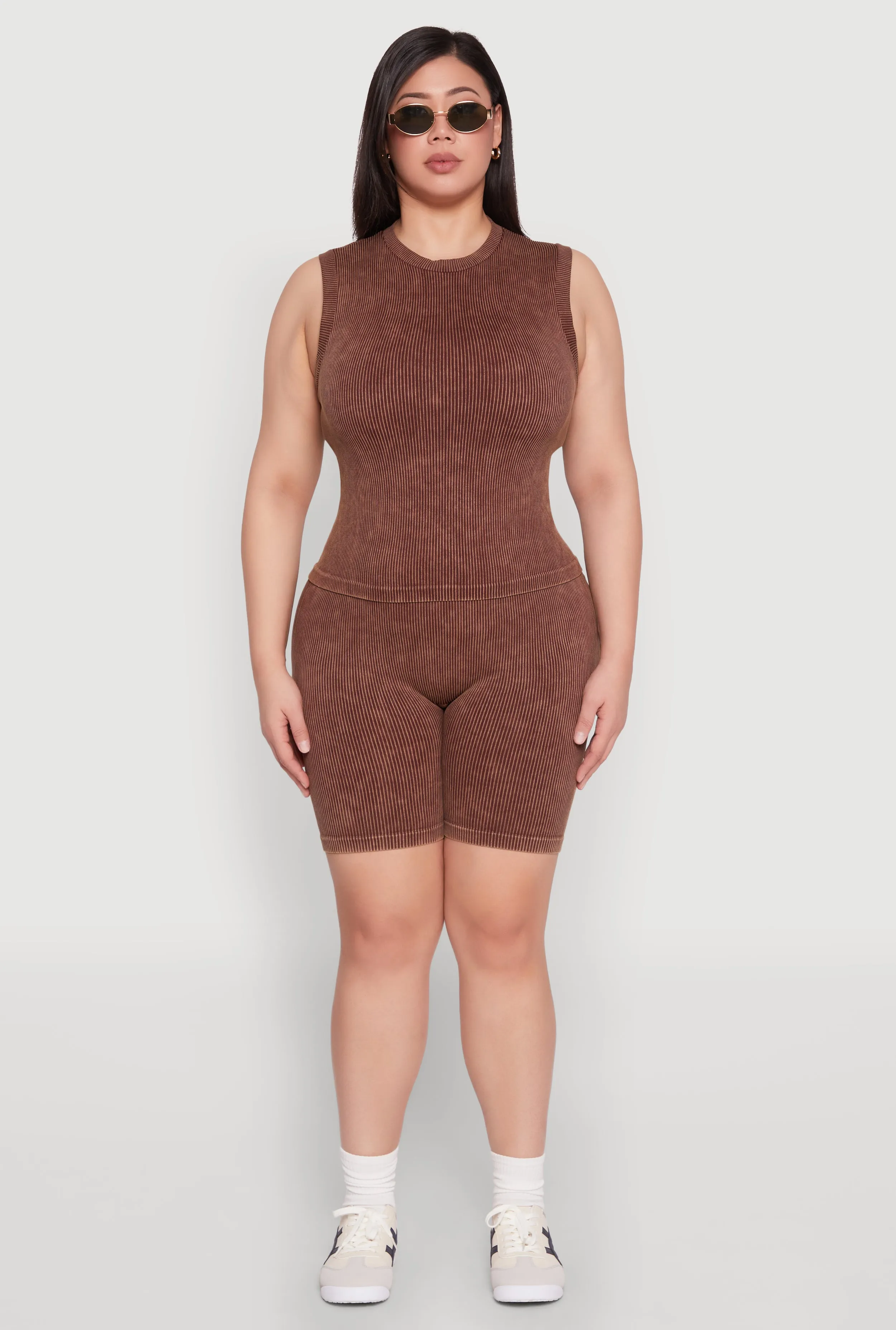 Plus Size Mineral Wash Ribbed Seamless Bike Shorts sold by Rainbow