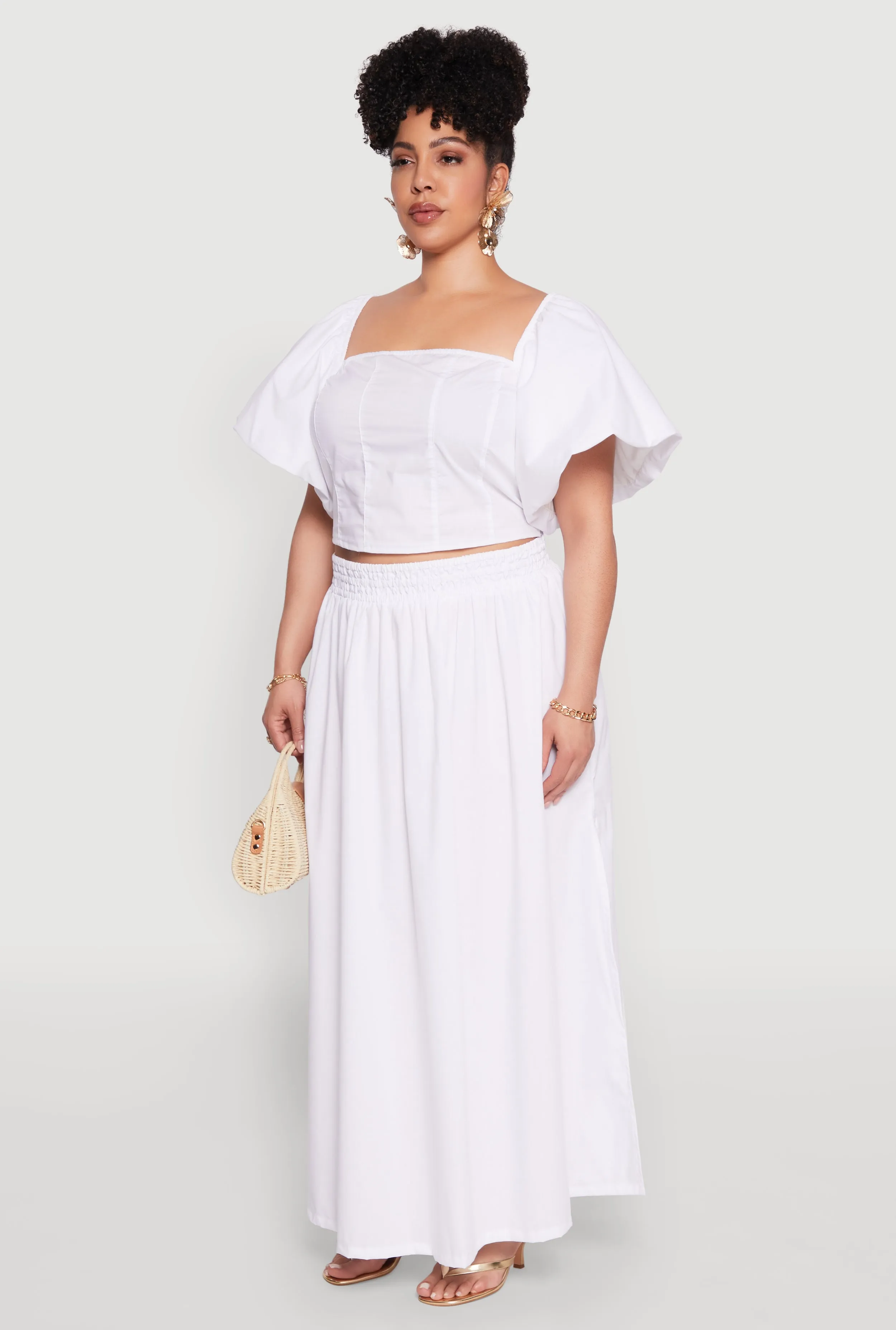 Plus Size Smocked Back Poplin Crop Top sold by Rainbow product image thumbnail 5