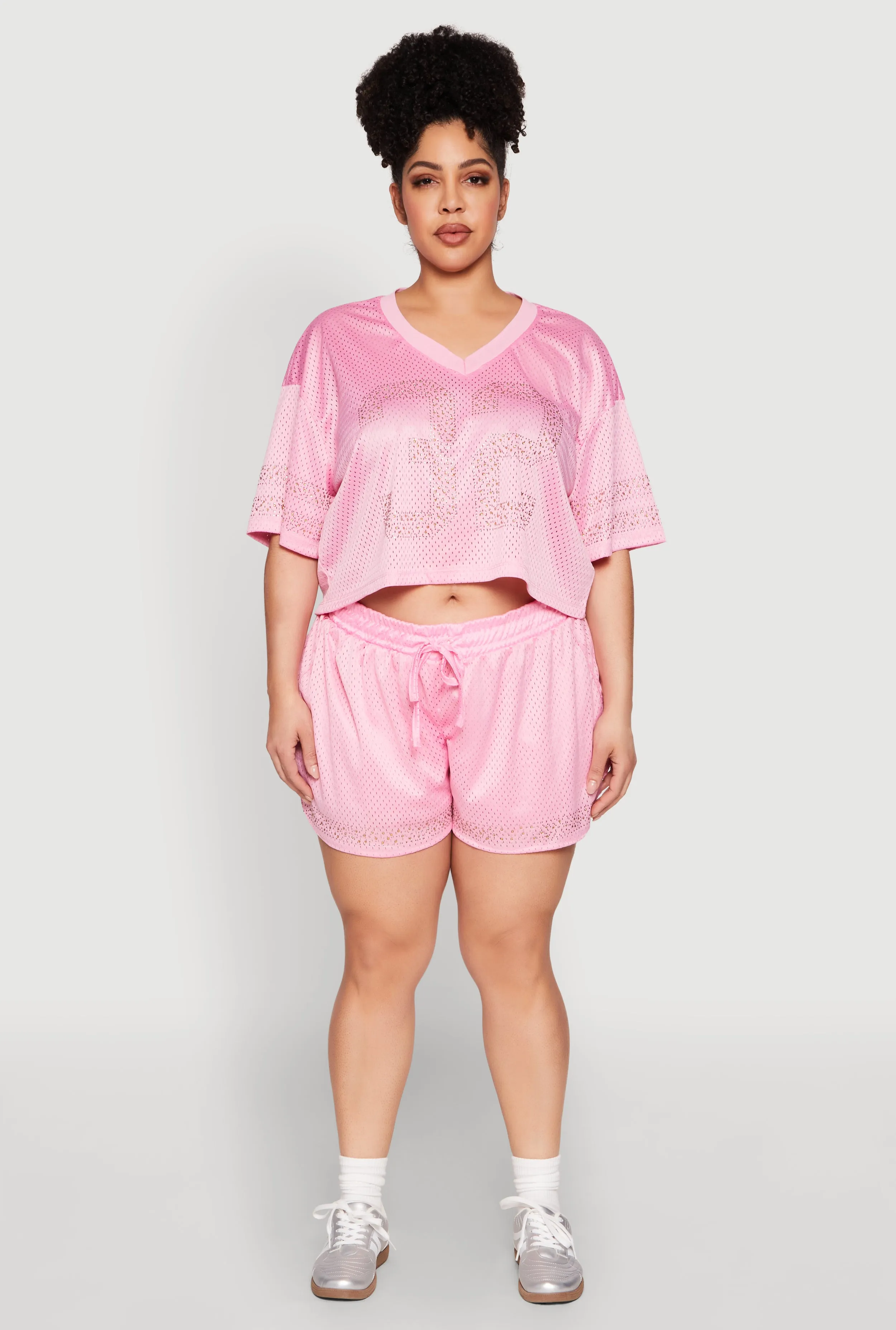 Plus Size Rhinestone Graphic Print Mesh Jersey sold by Rainbow product image thumbnail 3