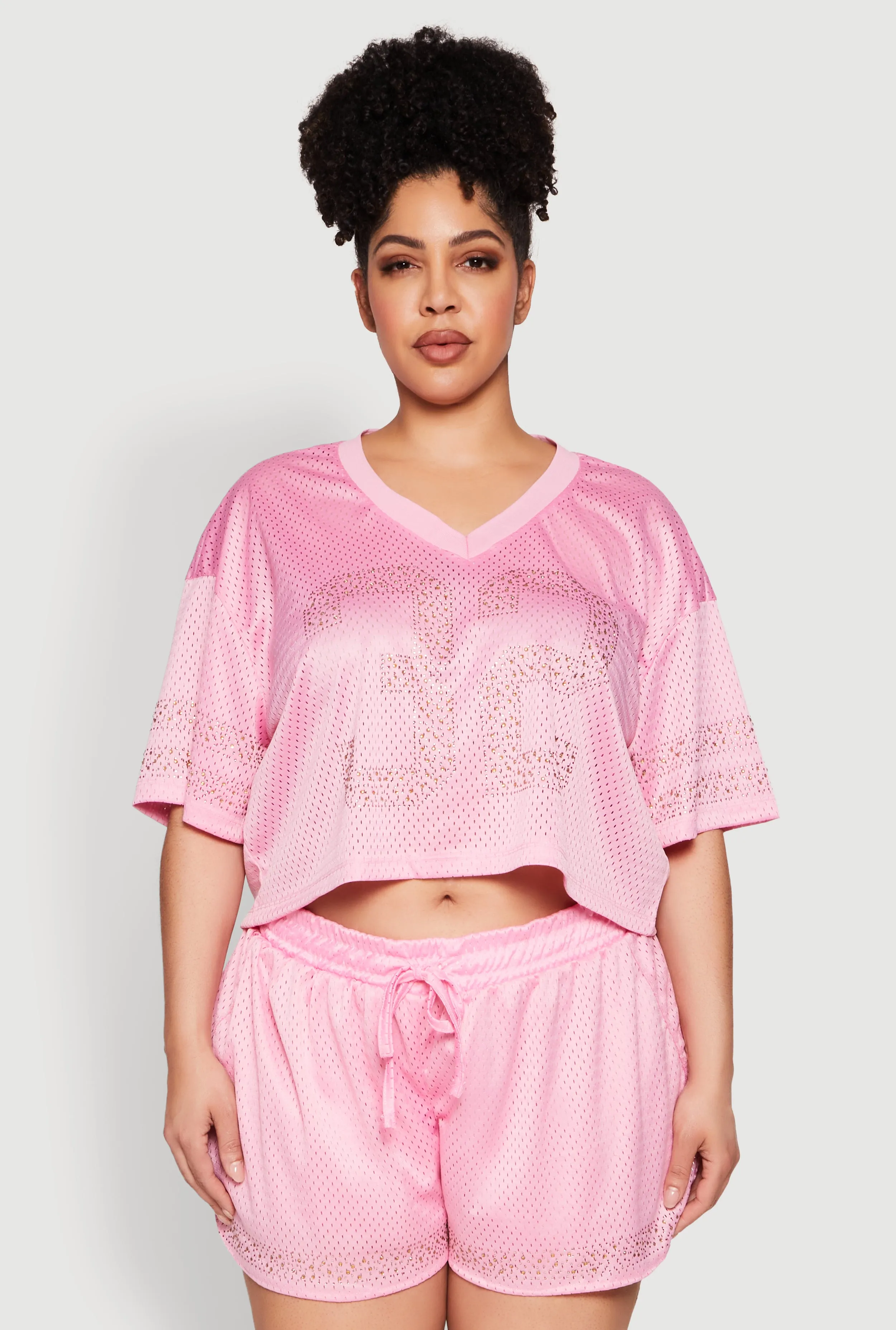 Plus Size Rhinestone Graphic Print Mesh Jersey sold by Rainbow