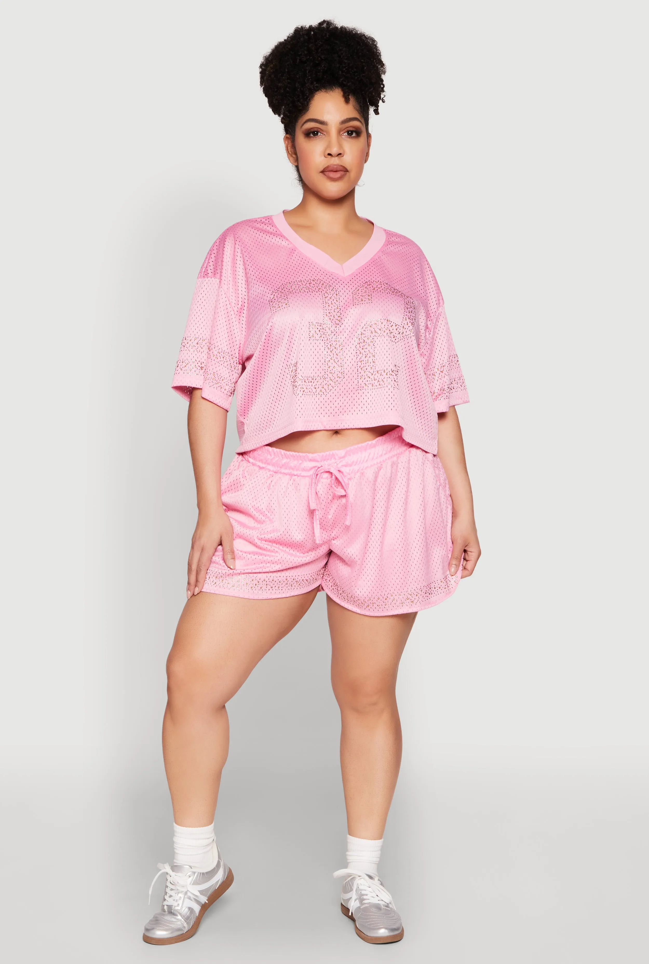 Plus Size Rhinestone Graphic Print Mesh Jersey sold by Rainbow product image thumbnail 2