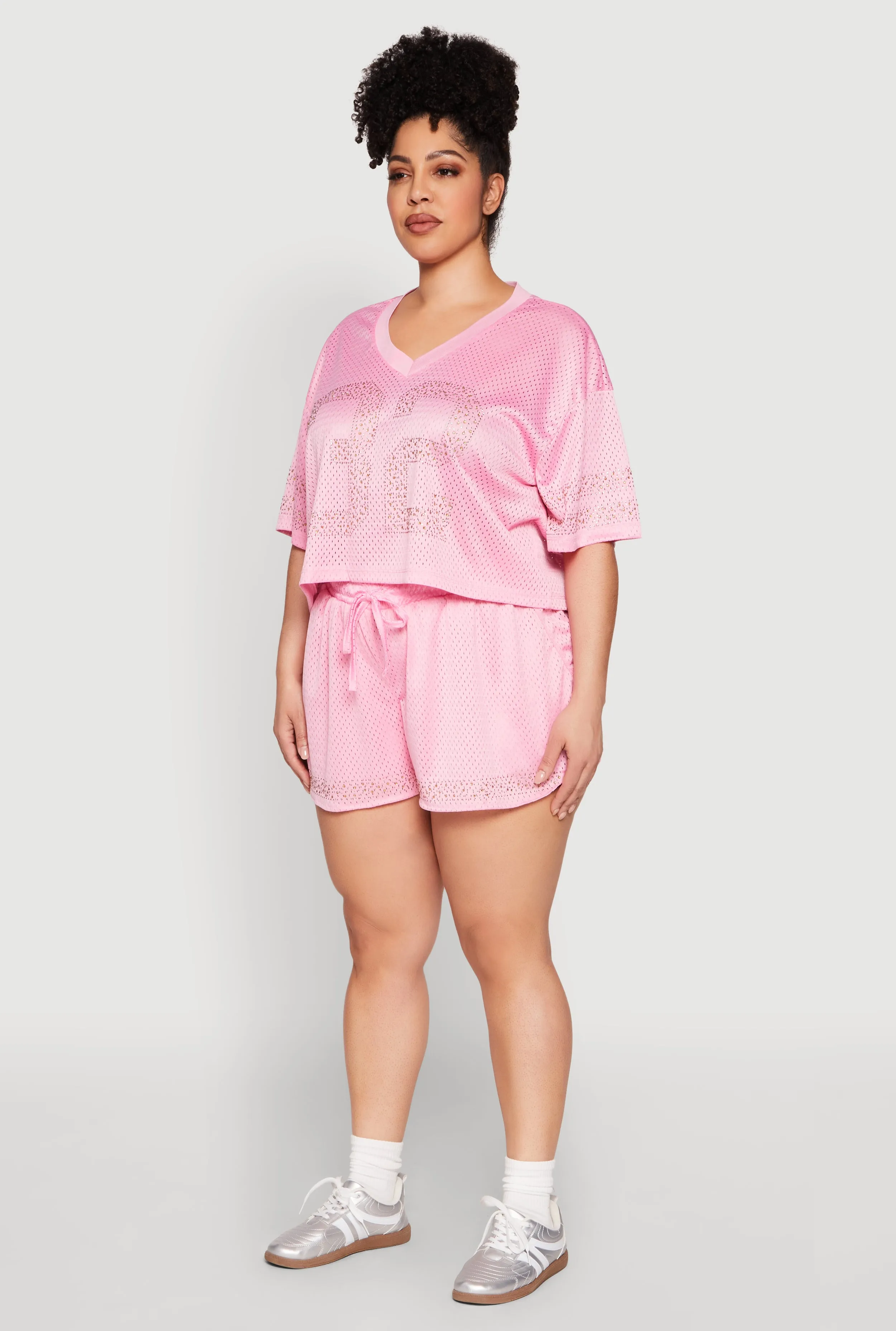 Plus Size Rhinestone Graphic Print Mesh Jersey sold by Rainbow product image thumbnail 5