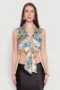Satin Printed Pattern Tie Front Blouse sold by Rainbow