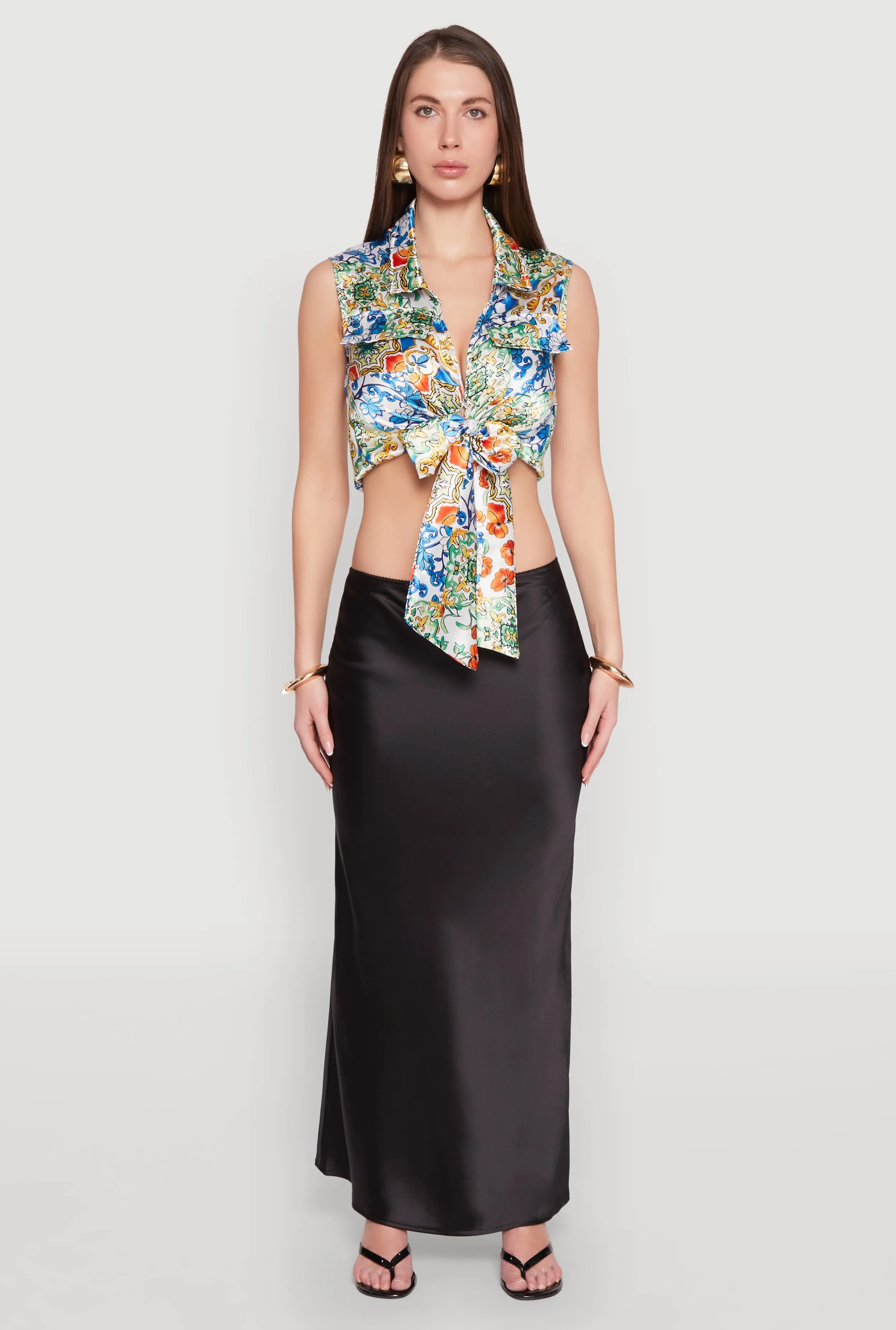 Satin Printed Pattern Tie Front Blouse sold by Rainbow product image thumbnail 3