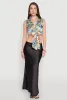Satin Printed Pattern Tie Front Blouse sold by Rainbow