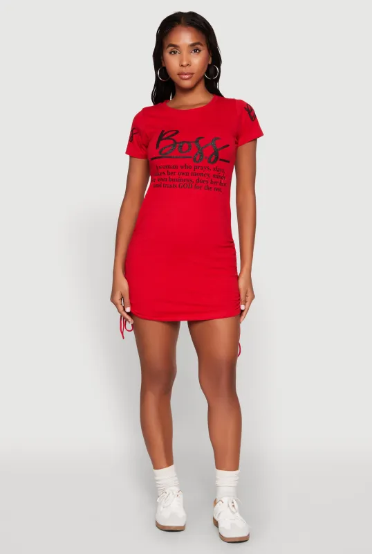 Boss Graphic Ruched T Shirt Dress sold by Rainbow