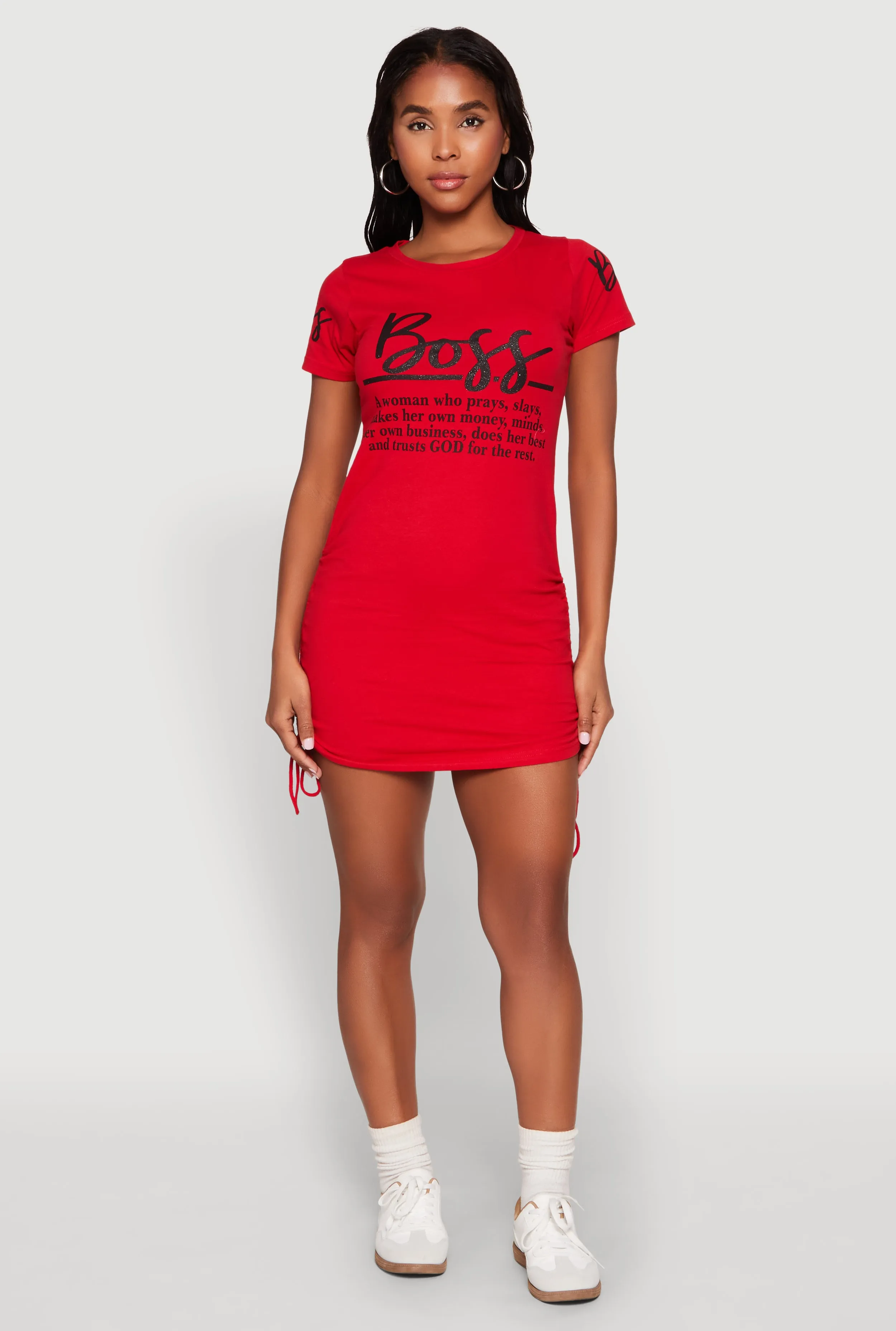 Boss Graphic Ruched T Shirt Dress sold by Rainbow