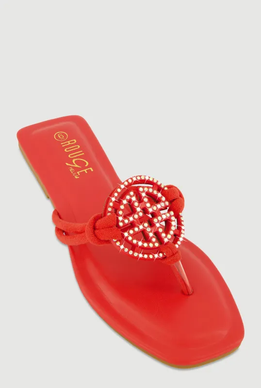 Rhinestone Geometric Pendant Thong Sandals sold by Rainbow