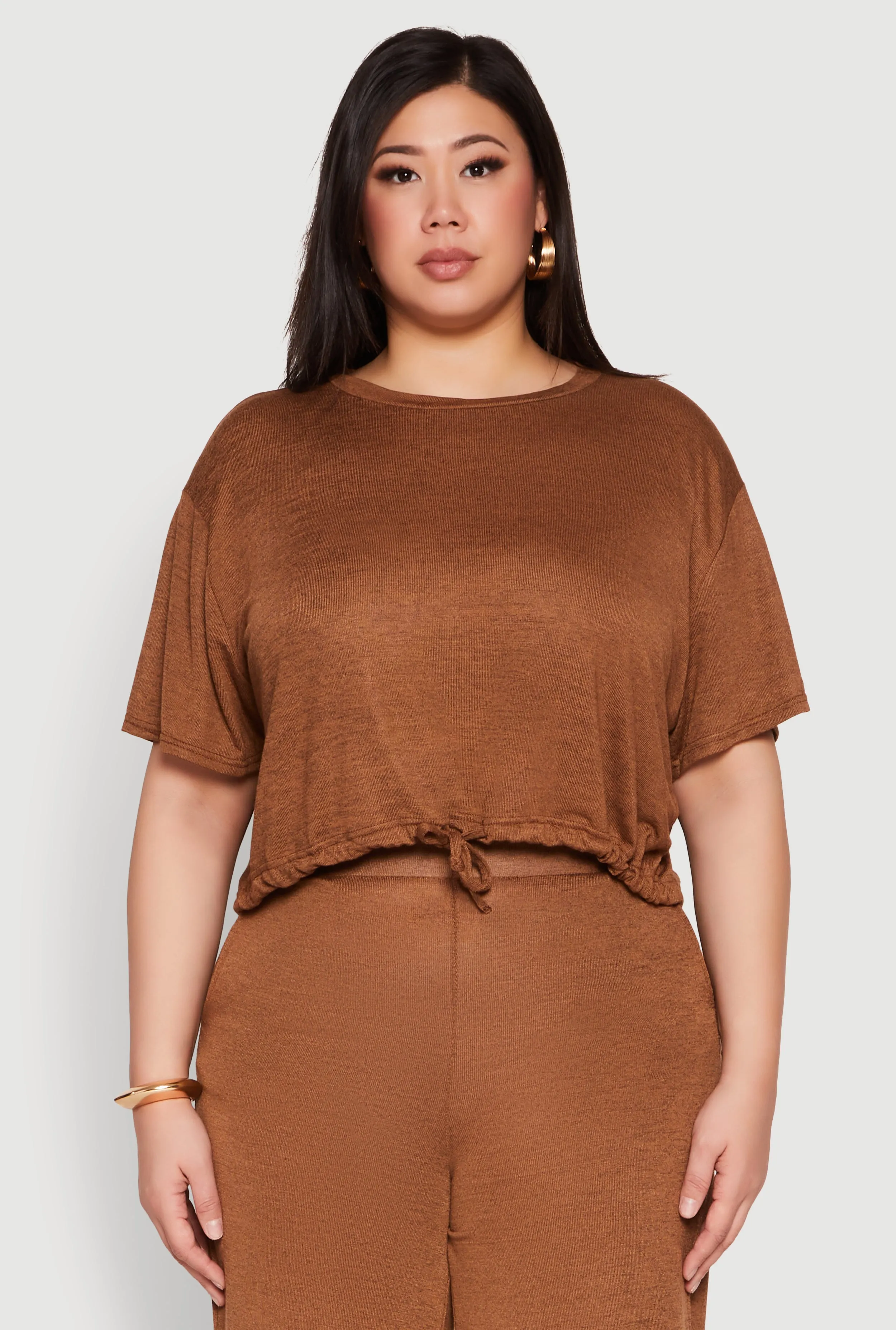 Plus Size Daisy Brushed Knit Drawstring Hem Tee sold by Rainbow