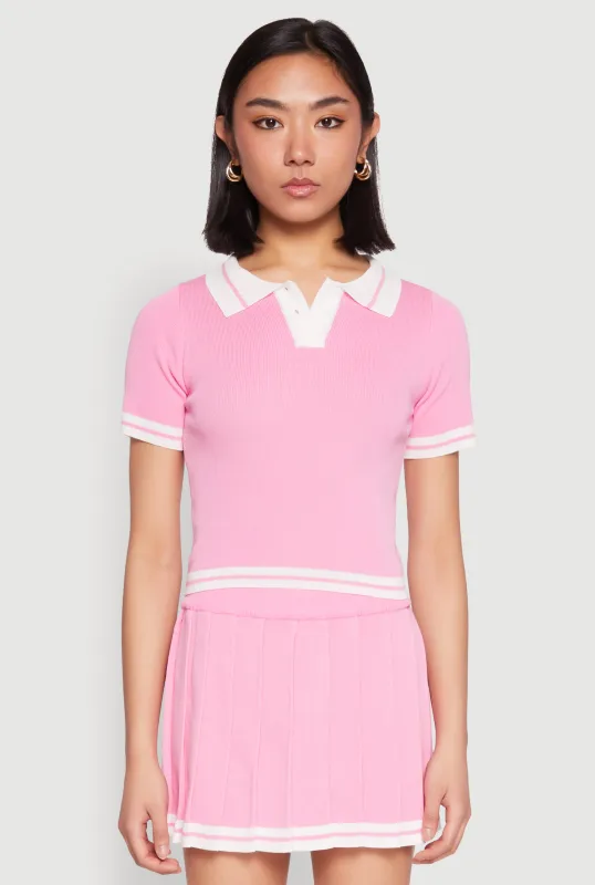 Daisy Varsity Stripe Cropped Polo Shirt sold by Rainbow