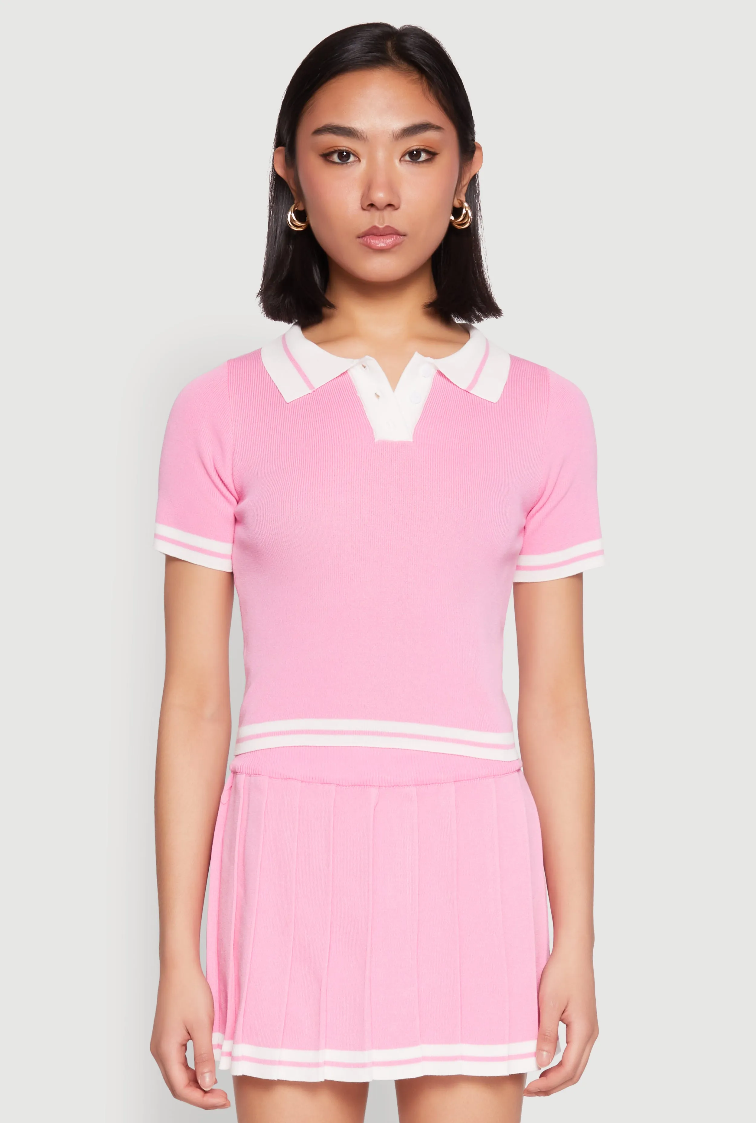 Daisy Varsity Stripe Cropped Polo Shirt sold by Rainbow