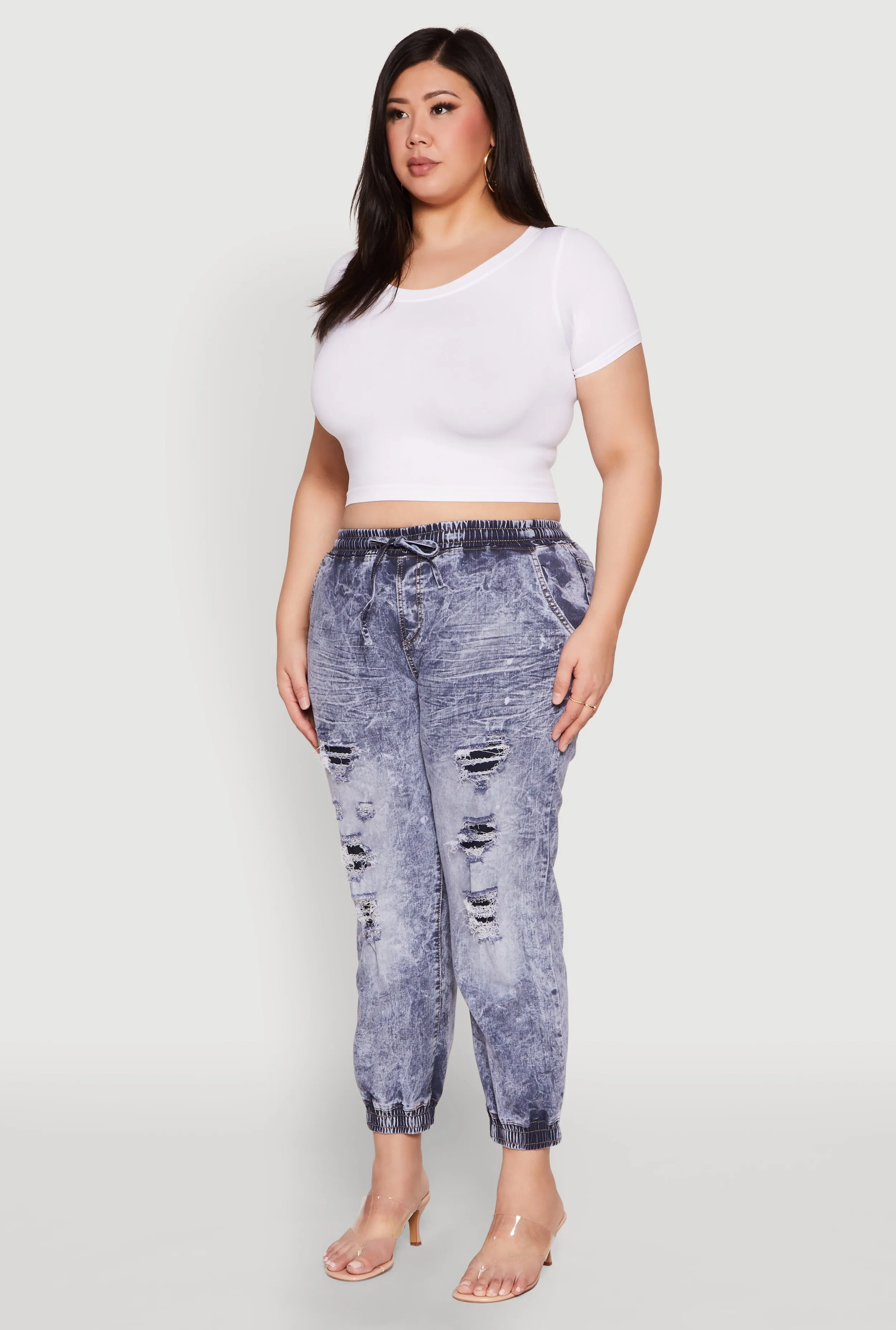 Plus Size Mineral Wash Patch and Repair Denim Joggers sold by Rainbow product image thumbnail 3