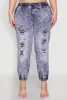 Plus Size Mineral Wash Patch and Repair Denim Joggers sold by Rainbow
