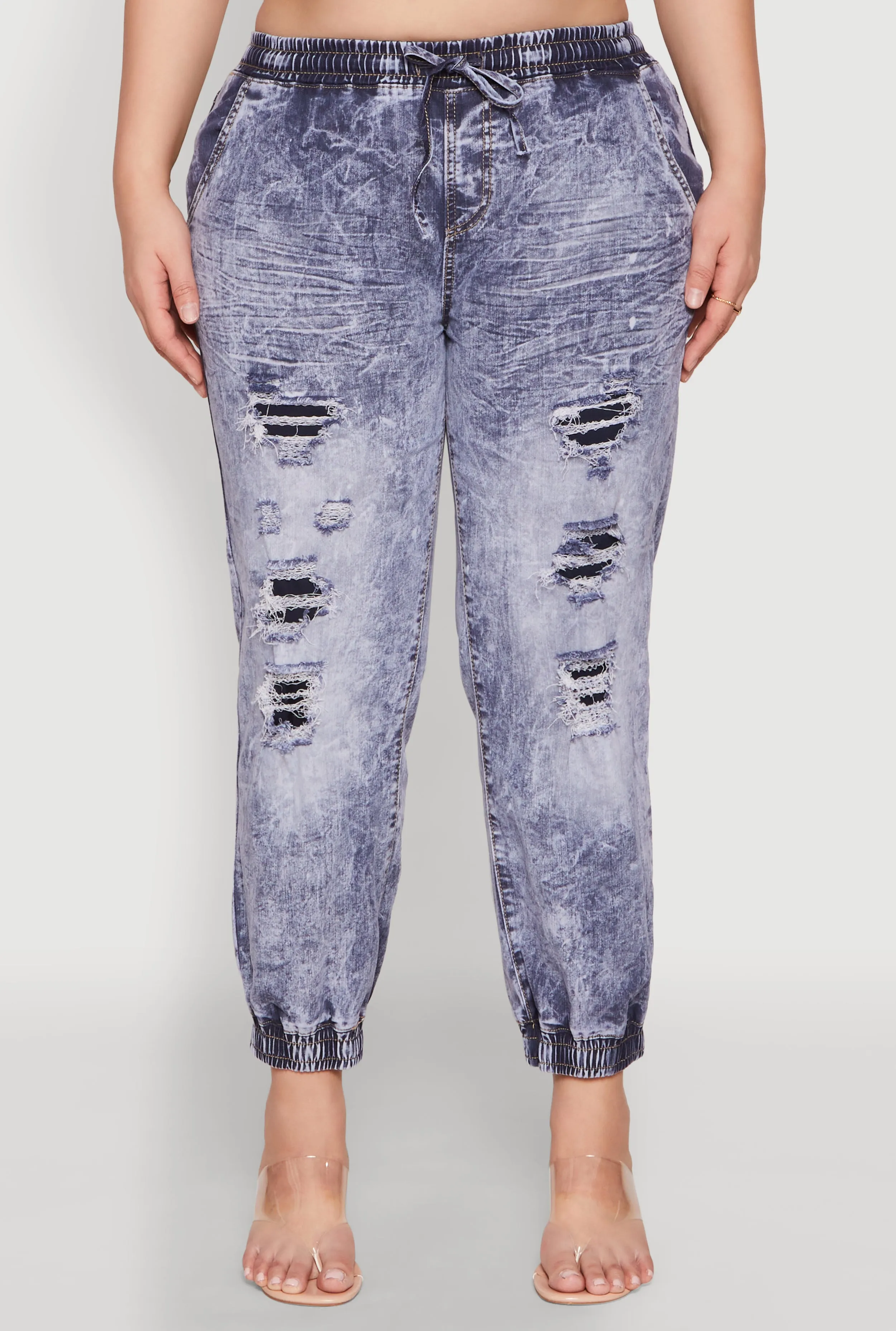 Plus Size Mineral Wash Patch and Repair Denim Joggers sold by Rainbow product image thumbnail 5