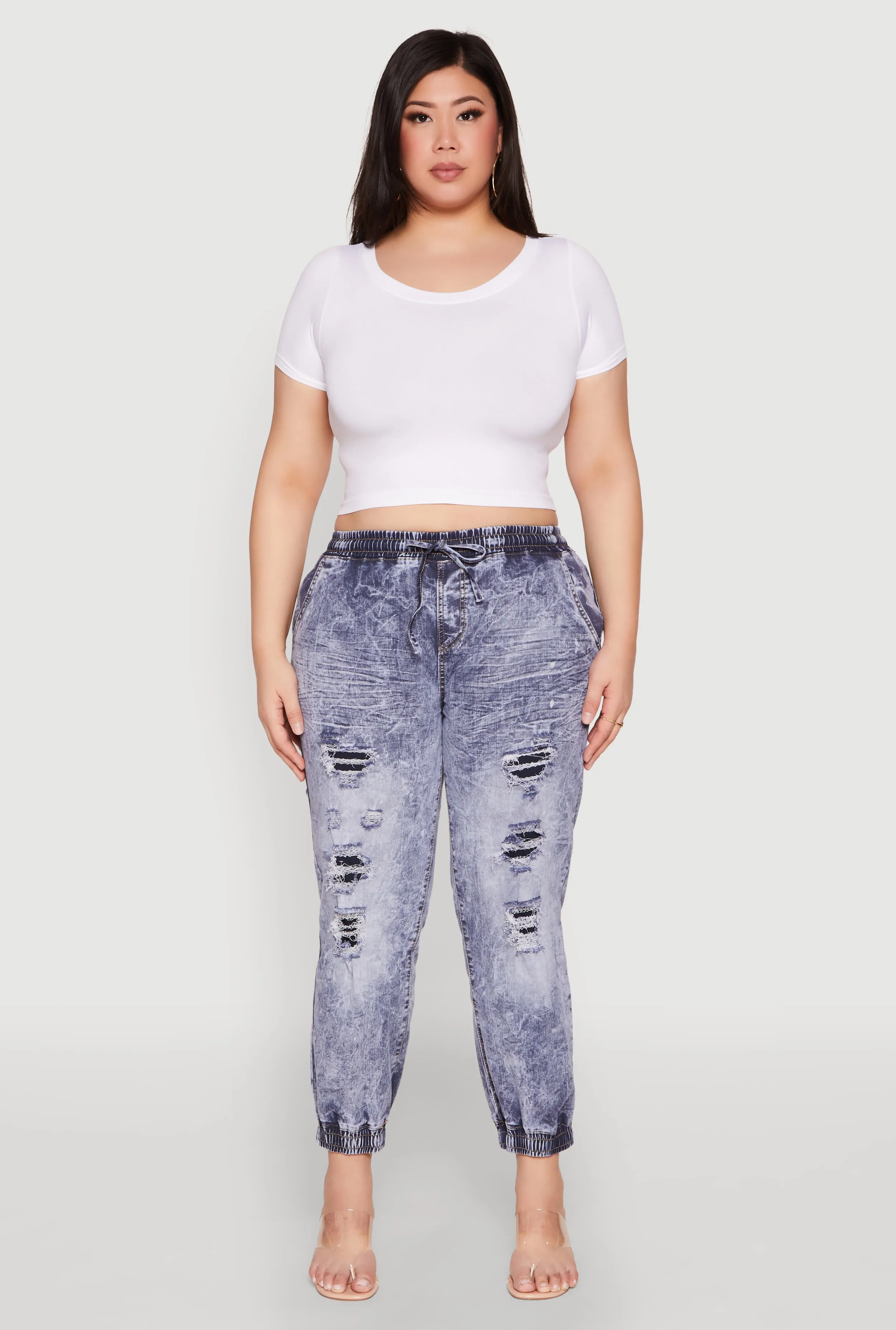 Plus Size Mineral Wash Patch and Repair Denim Joggers sold by Rainbow product image thumbnail 2
