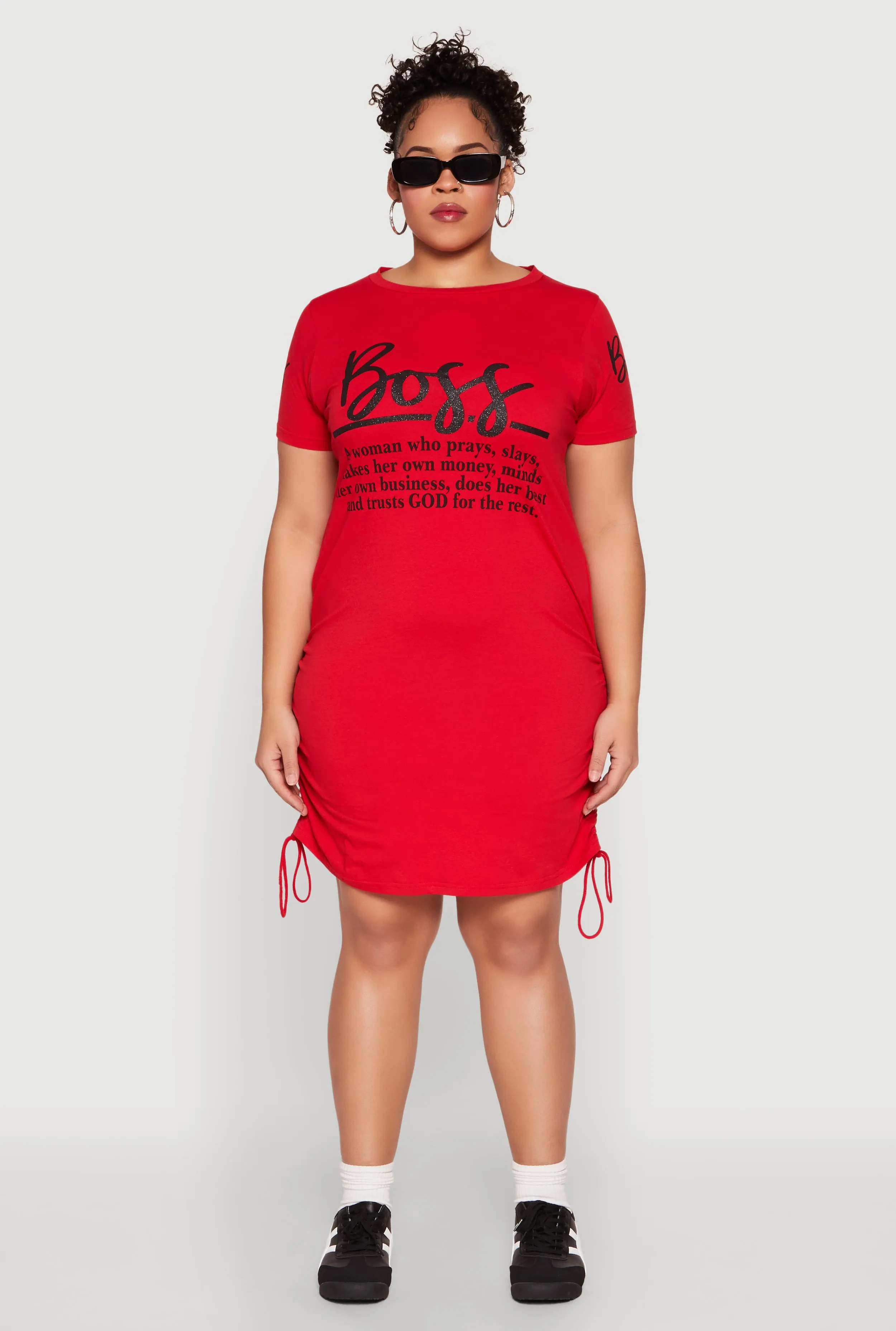 Plus Size Drawstring Hem Glitter Boss Graphic Dress sold by Rainbow product image thumbnail 2