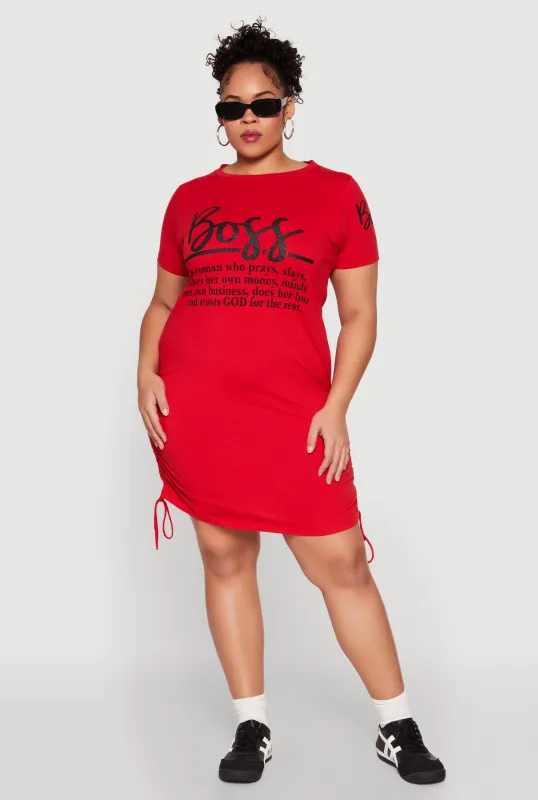Plus Size Drawstring Hem Glitter Boss Graphic Dress sold by Rainbow