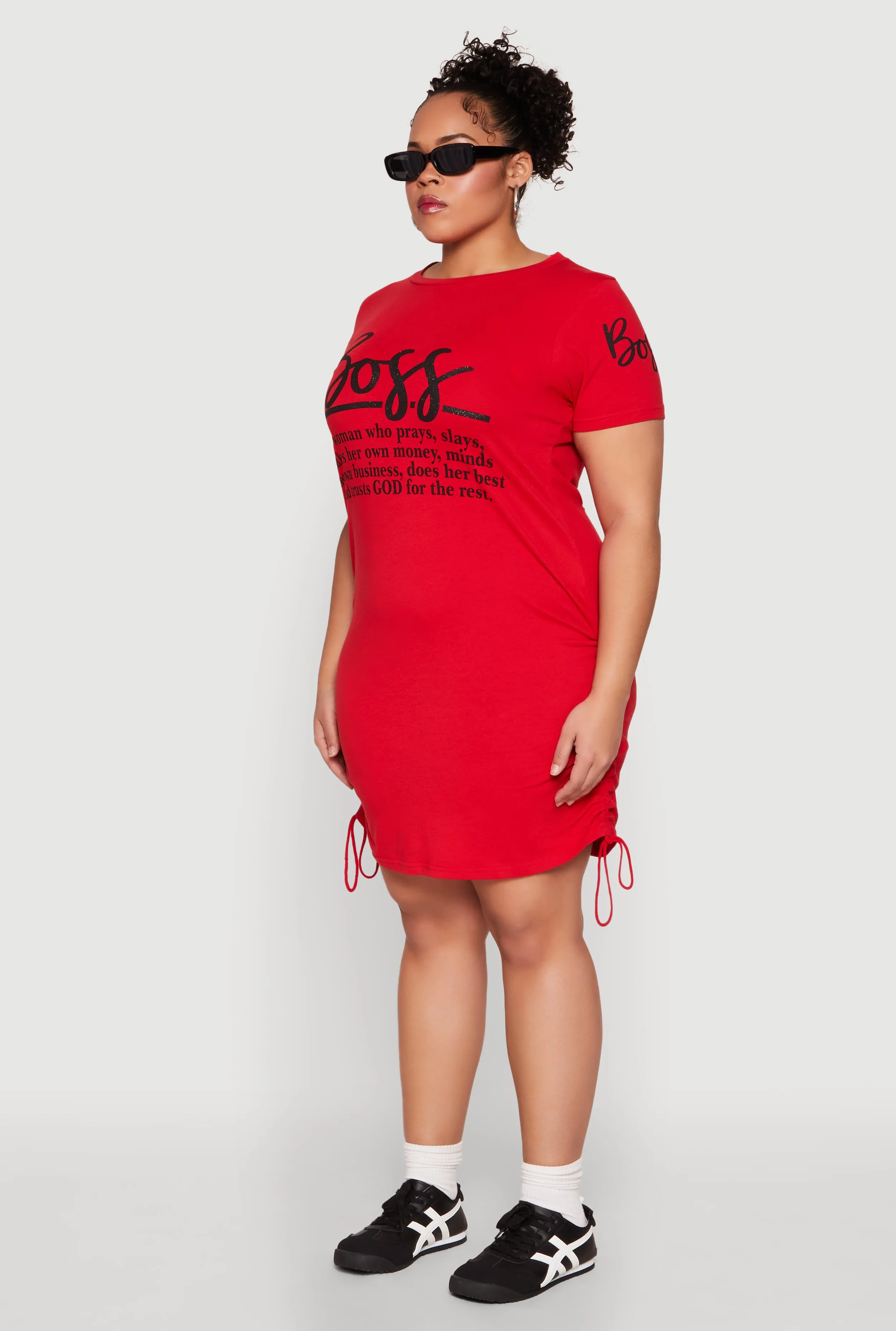 Plus Size Drawstring Hem Glitter Boss Graphic Dress sold by Rainbow product image thumbnail 3