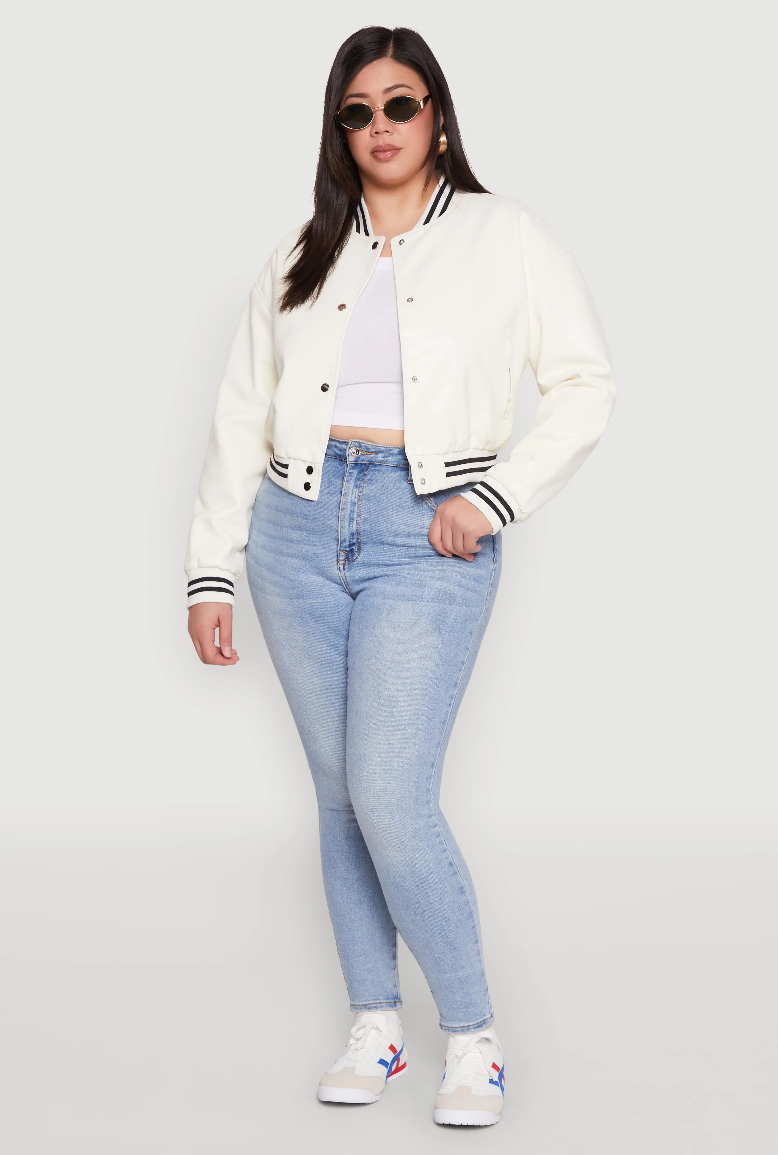 Plus Size Daisy Faux Leather Varsity Jacket sold by Rainbow