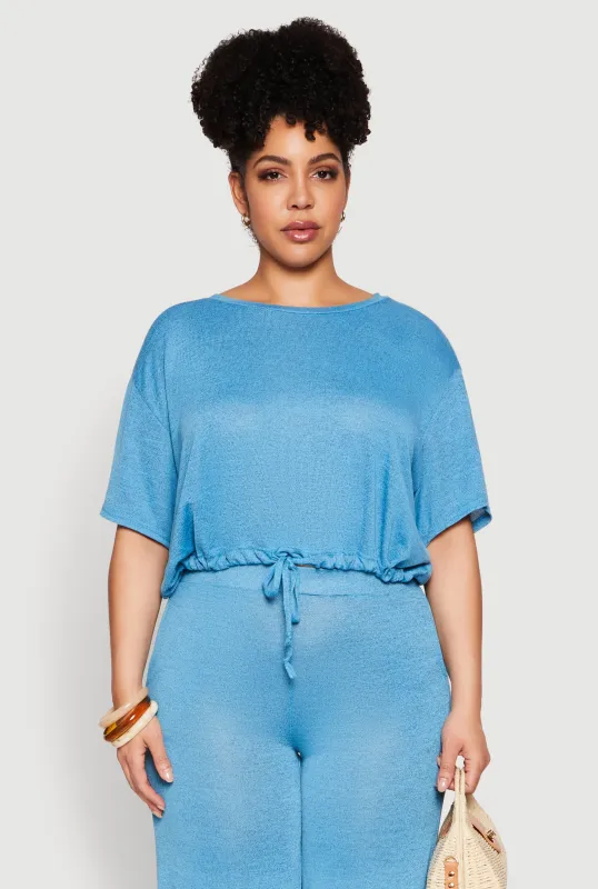 Plus Size Daisy Brushed Knit Drawstring Hem Tee sold by Rainbow