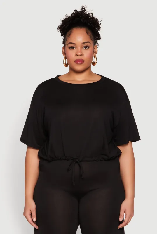 Plus Size Daisy Brushed Knit Drawstring Hem Tee sold by Rainbow