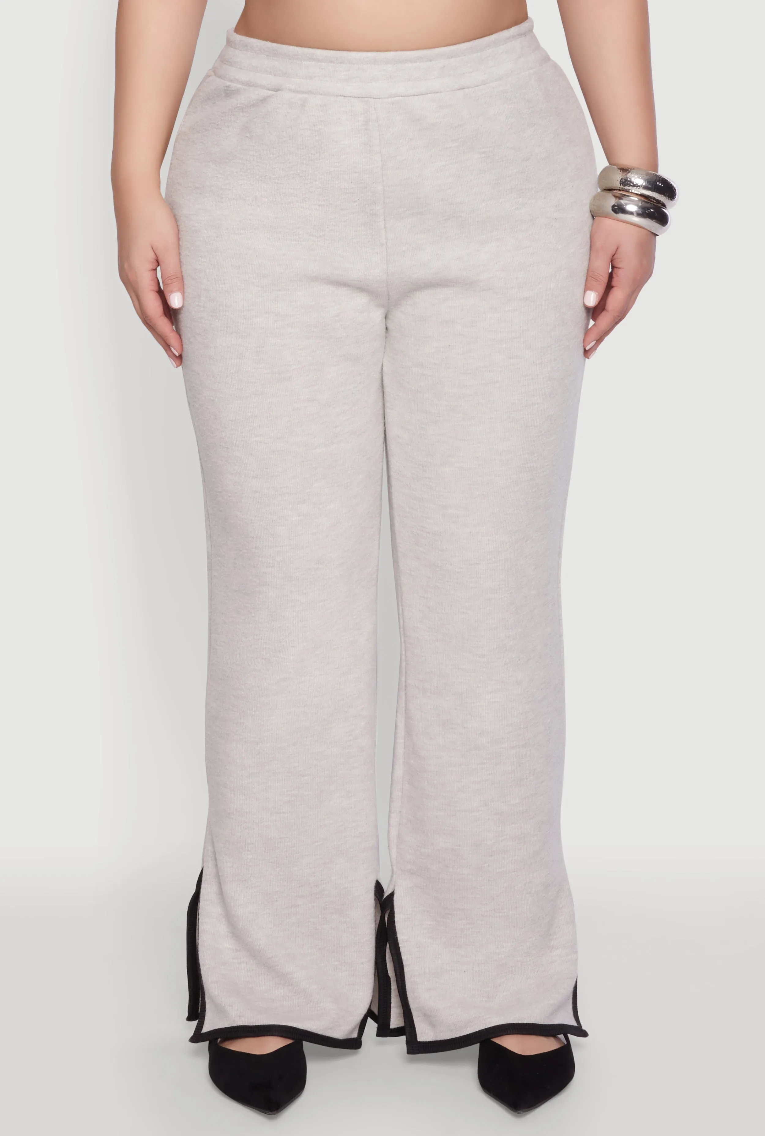 Plus Size Contrast Trim Slit Hem High Waist Pants sold by Rainbow product image thumbnail 3