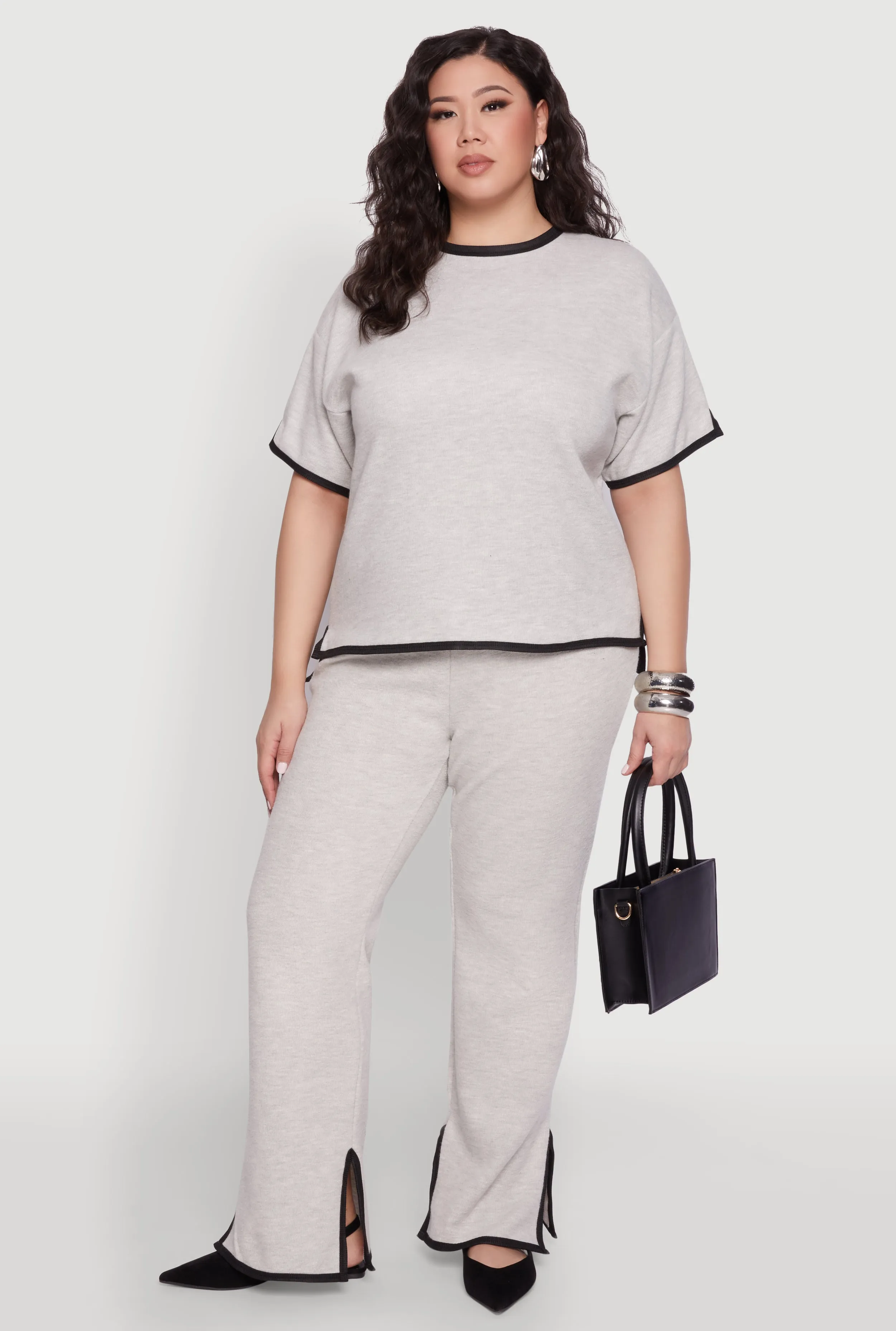 Plus Size Contrast Trim Slit Hem High Waist Pants sold by Rainbow product image thumbnail 2